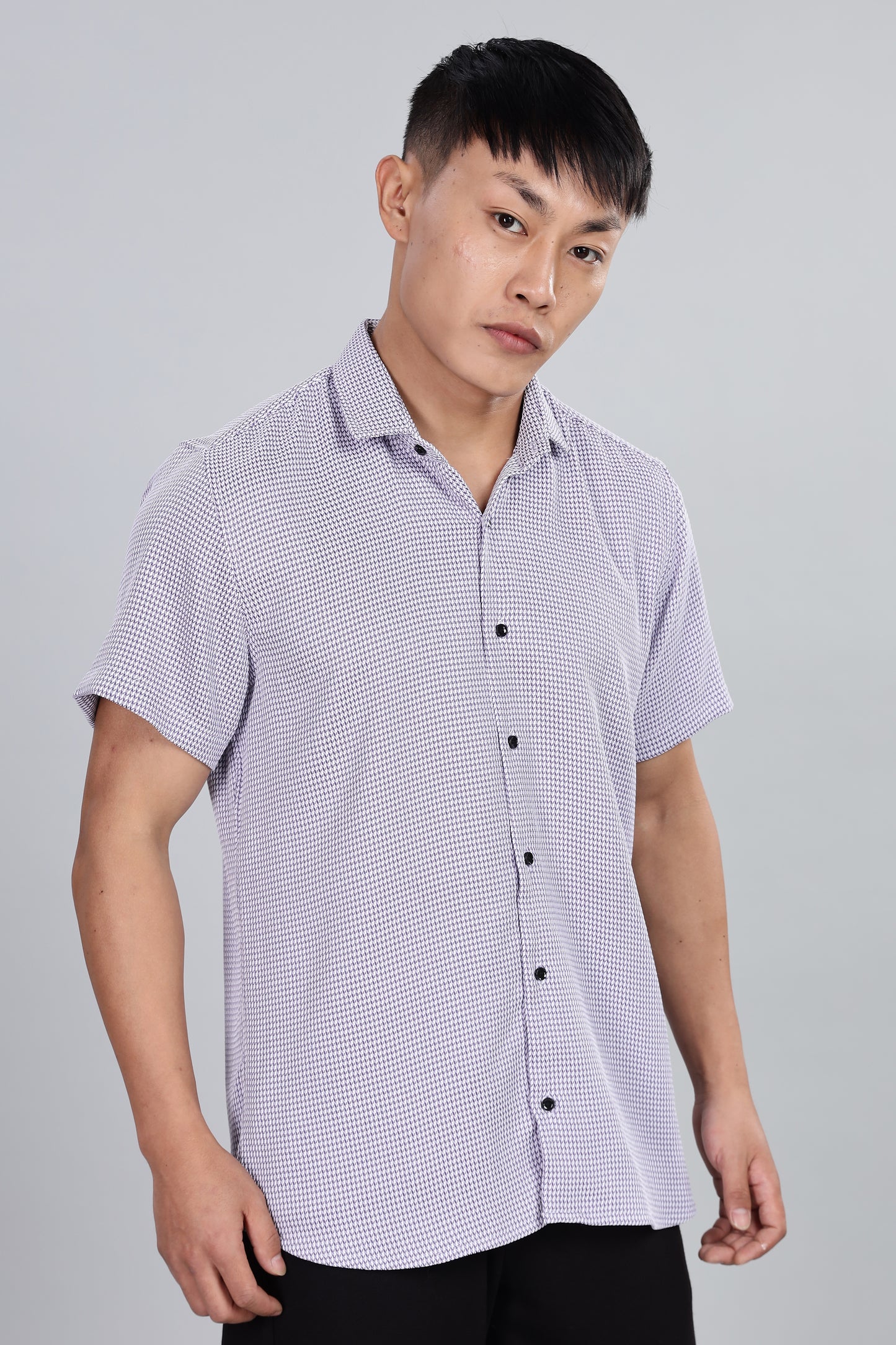 Men’s Short Sleeve Casual Shirt(Purple) – Premium Cotton Blend | Lightweight & Breathable