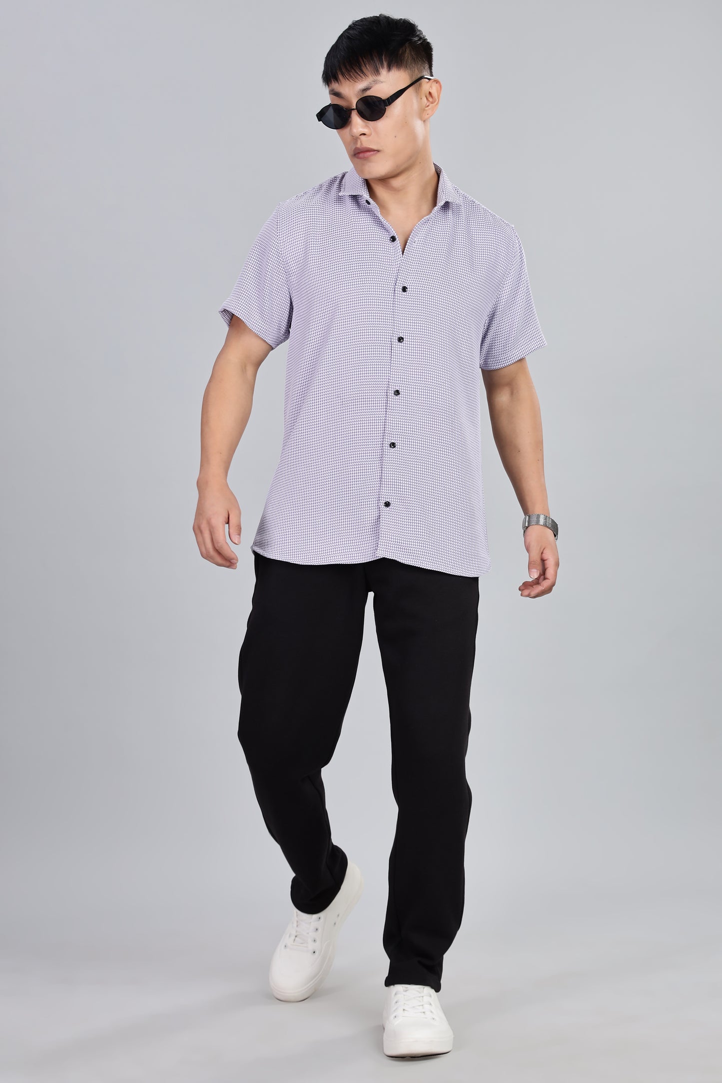 Men’s Short Sleeve Casual Shirt(Purple) – Premium Cotton Blend | Lightweight & Breathable