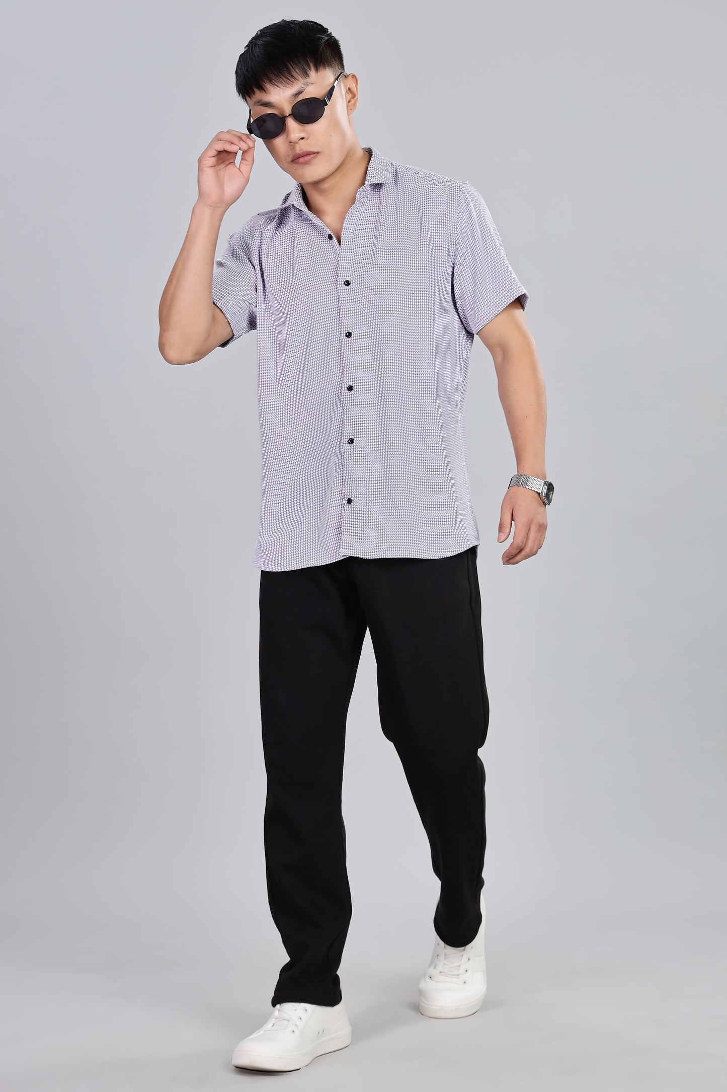 Men’s Short Sleeve Casual Shirt(Purple) – Premium Cotton Blend | Lightweight & Breathable
