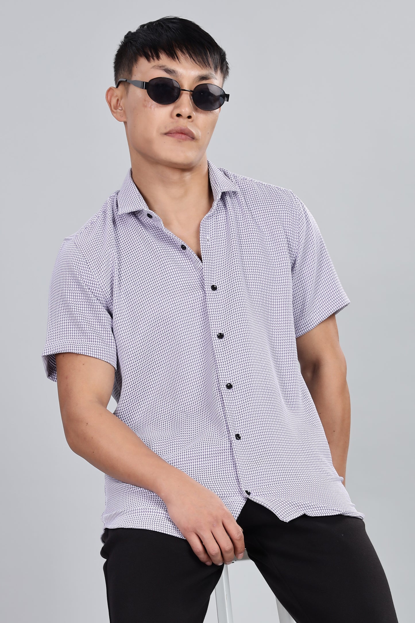 Men’s Short Sleeve Casual Shirt(Purple) – Premium Cotton Blend | Lightweight & Breathable