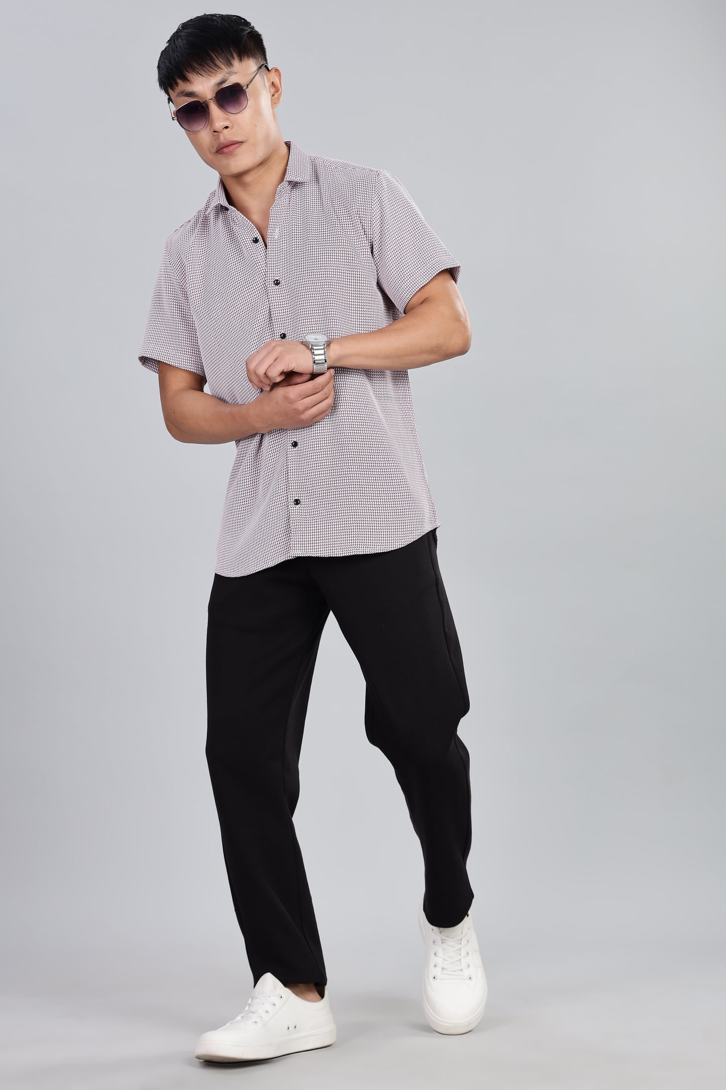 Men’s Short Sleeve Casual Shirt(Marron) – Premium Cotton Blend | Lightweight & Breathable