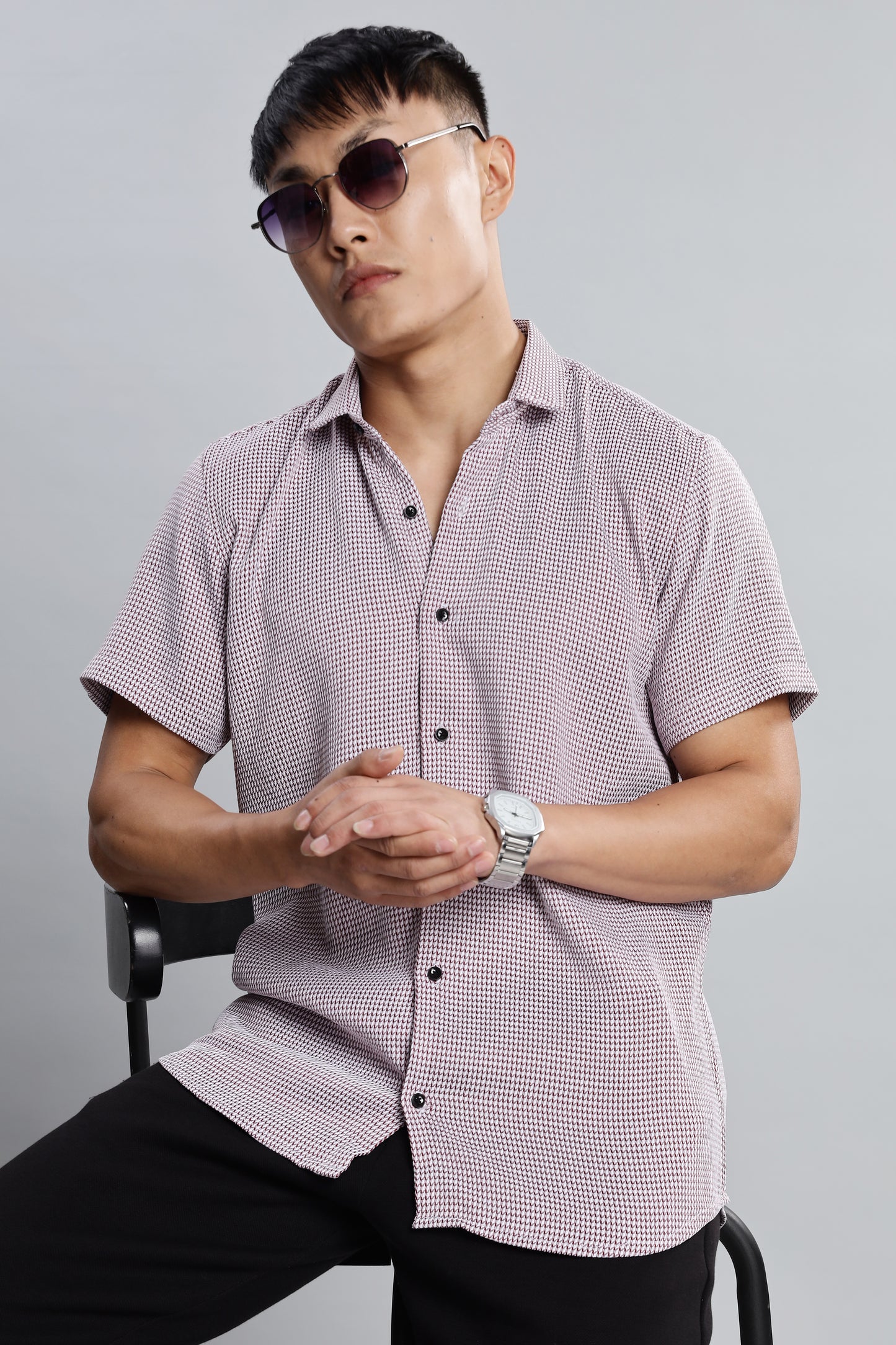 Men’s Short Sleeve Casual Shirt(Marron) – Premium Cotton Blend | Lightweight & Breathable