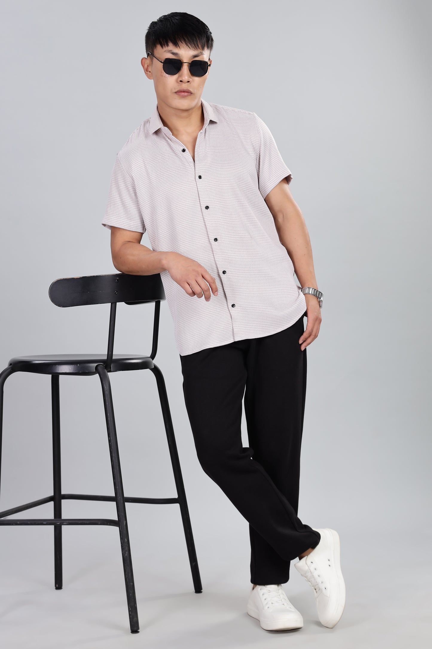 Men’s Short Sleeve Casual Shirt(BEIGE) – Premium Cotton Blend | Lightweight & Breathable