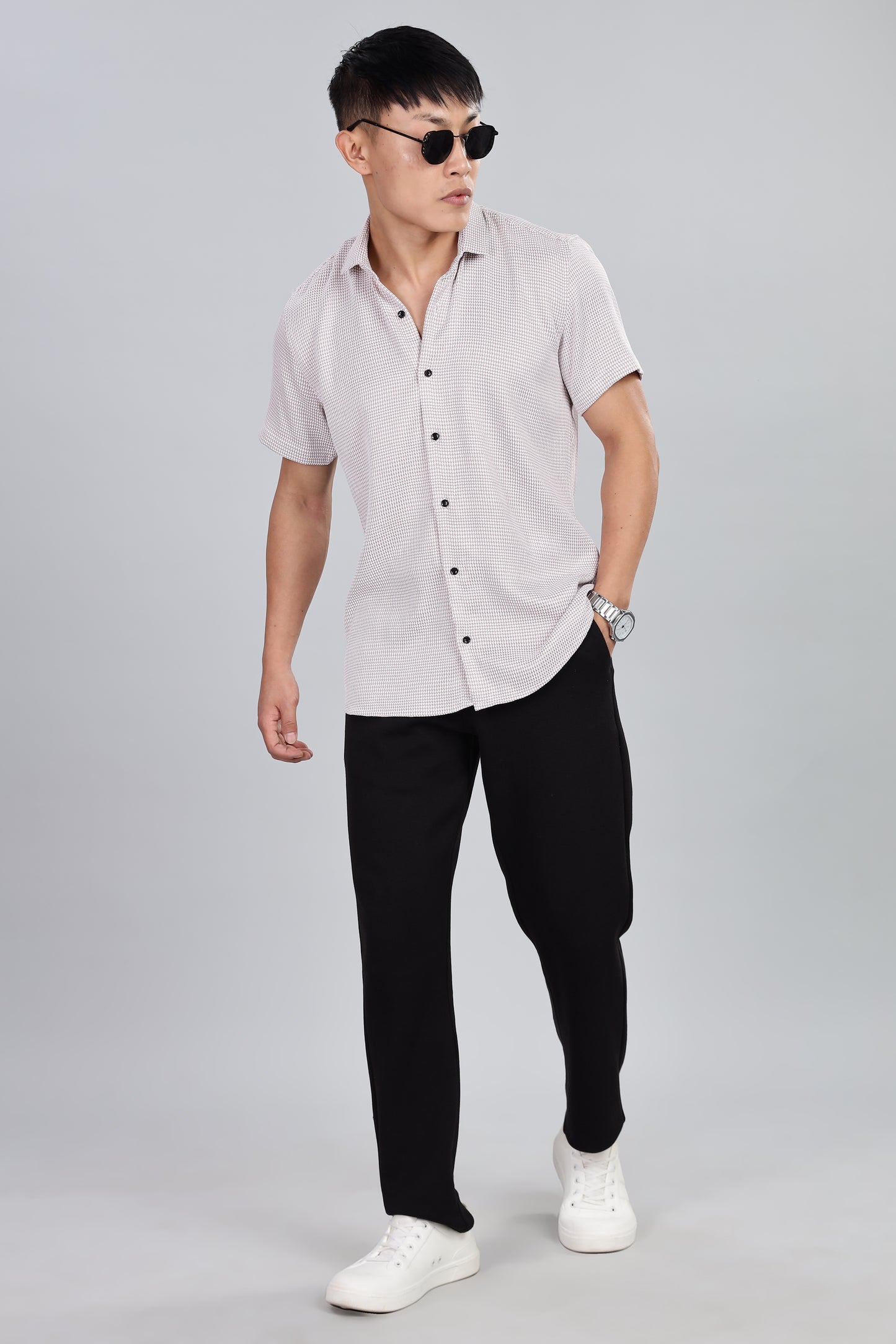 Men’s Short Sleeve Casual Shirt(BEIGE) – Premium Cotton Blend | Lightweight & Breathable