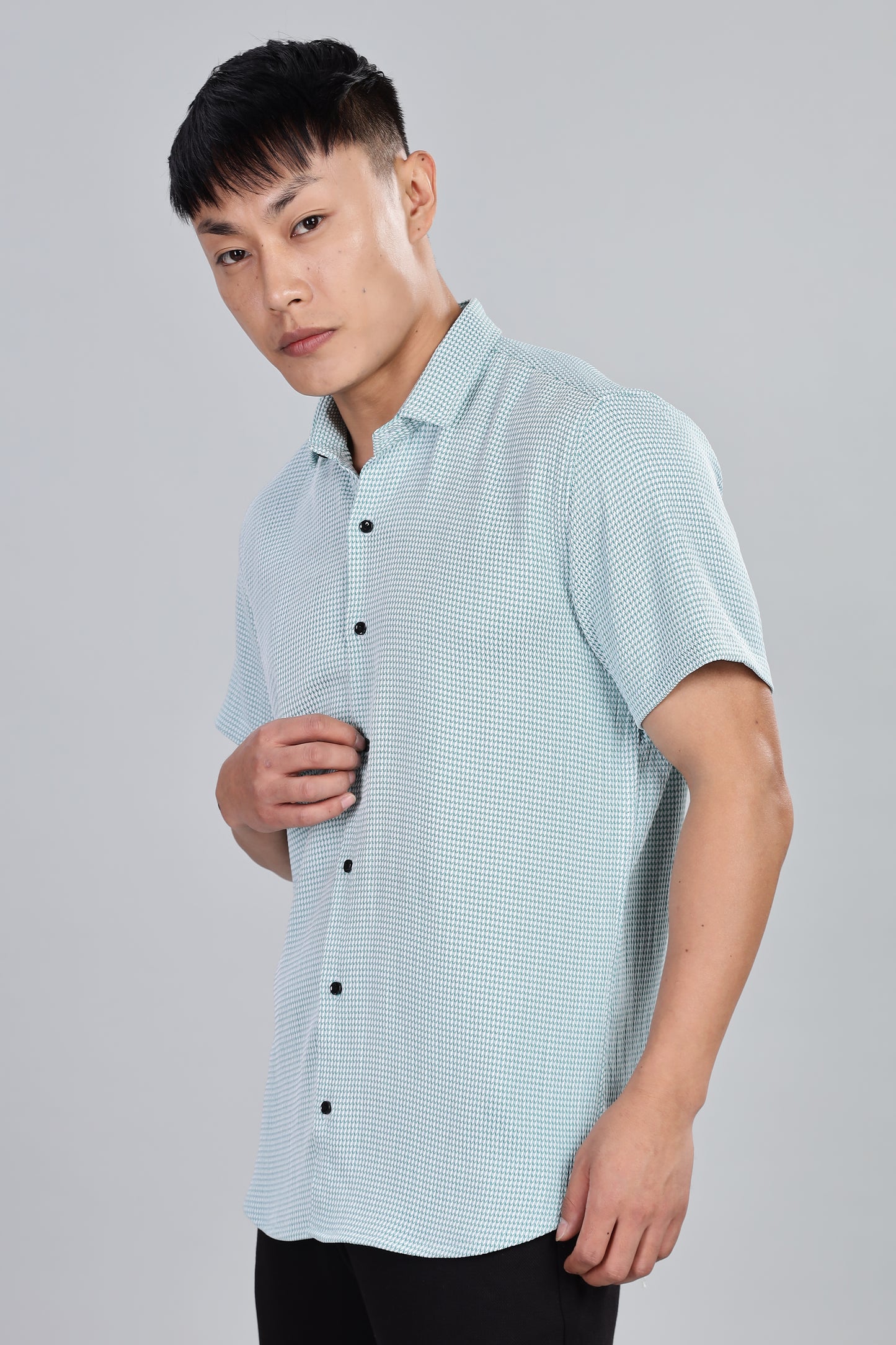 Men’s Short Sleeve Casual Shirt(AQUE) – Premium Cotton Blend | Lightweight & Breathable