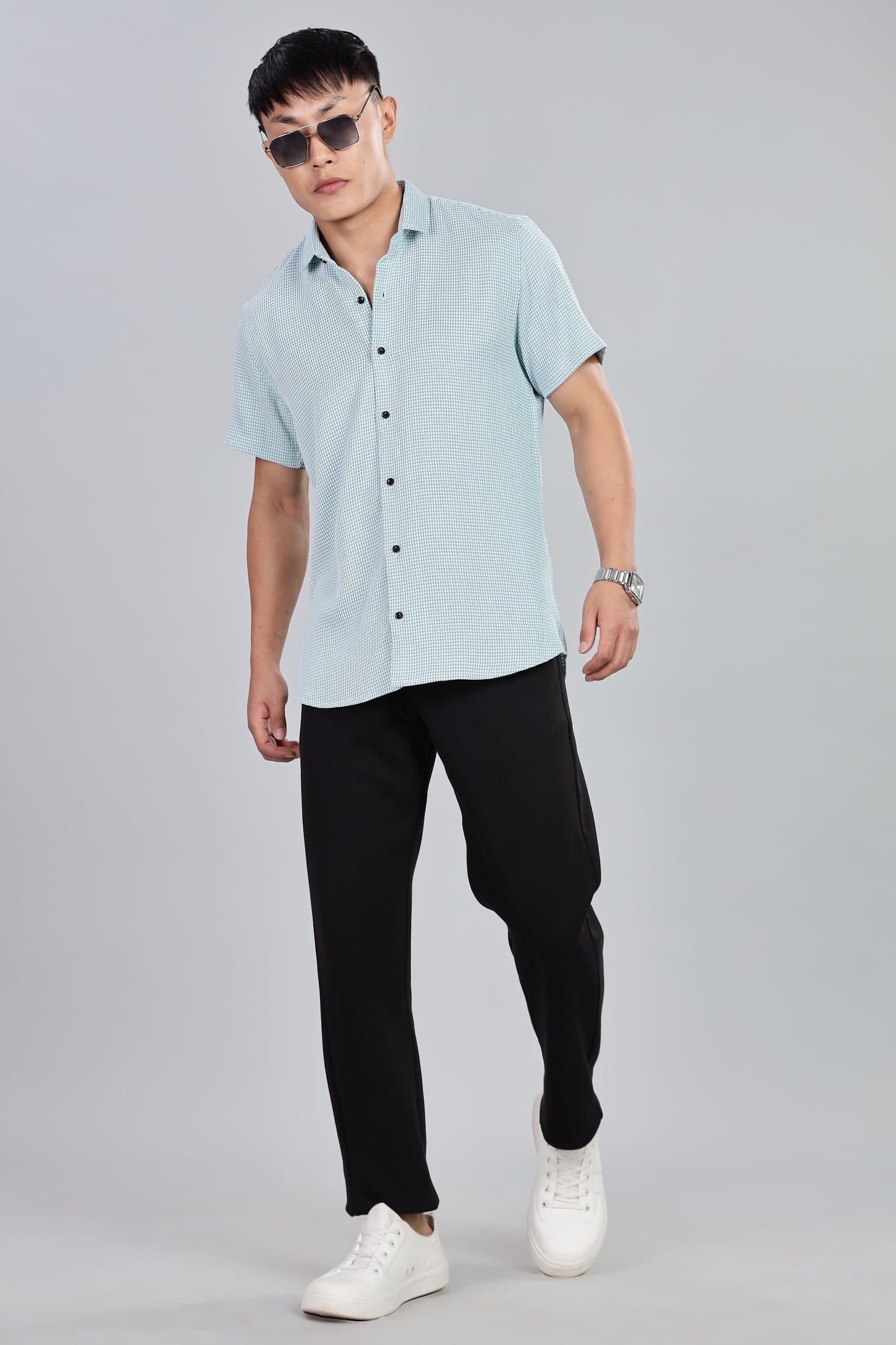 Men’s Short Sleeve Casual Shirt(AQUE) – Premium Cotton Blend | Lightweight & Breathable