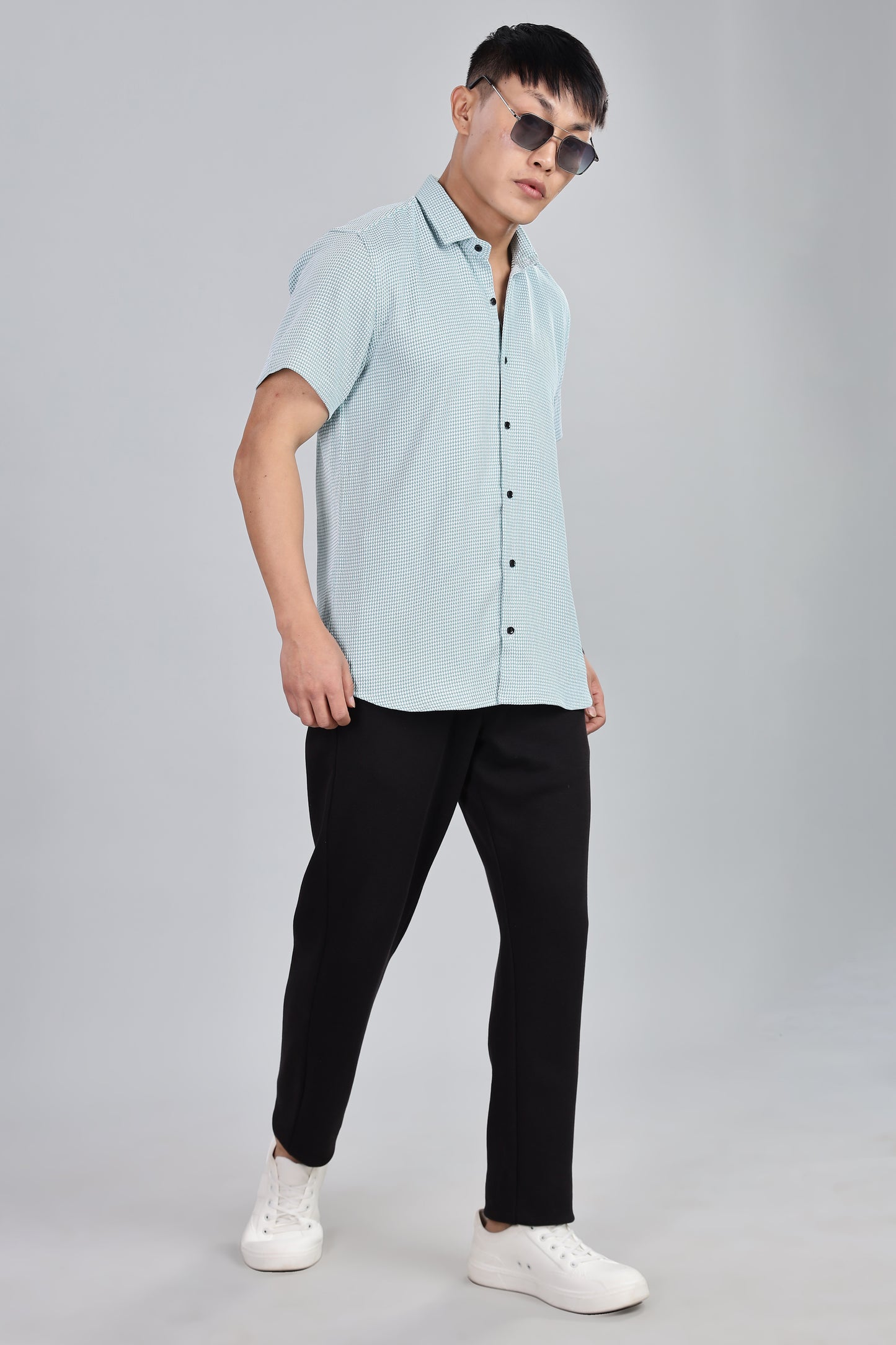 Men’s Short Sleeve Casual Shirt(AQUE) – Premium Cotton Blend | Lightweight & Breathable