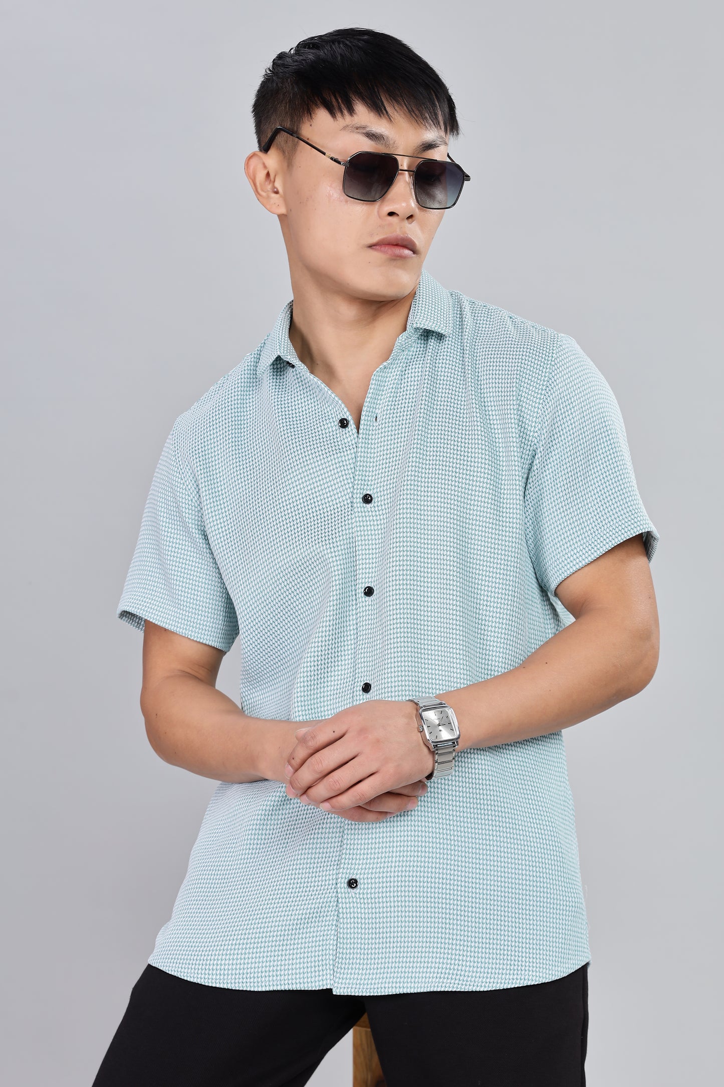Men’s Short Sleeve Casual Shirt(AQUE) – Premium Cotton Blend | Lightweight & Breathable