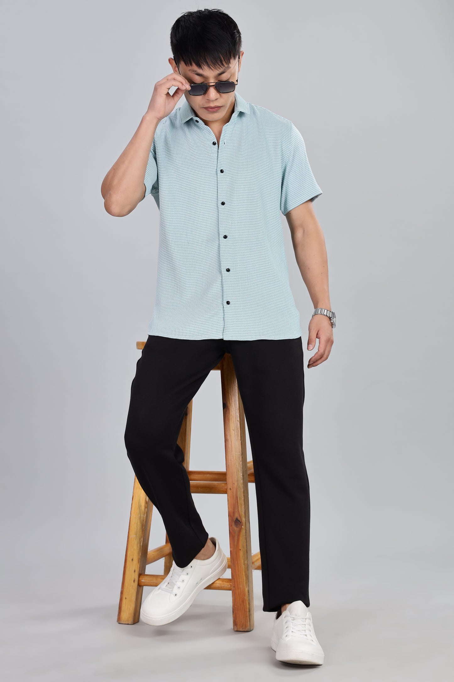 Men’s Short Sleeve Casual Shirt(AQUE) – Premium Cotton Blend | Lightweight & Breathable