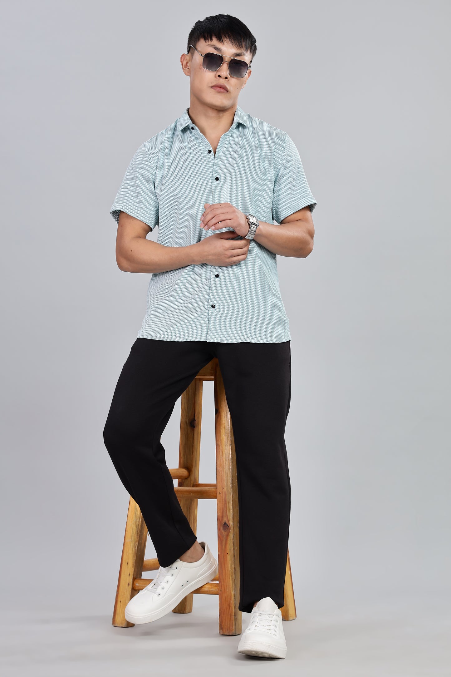 Men’s Short Sleeve Casual Shirt(AQUE) – Premium Cotton Blend | Lightweight & Breathable