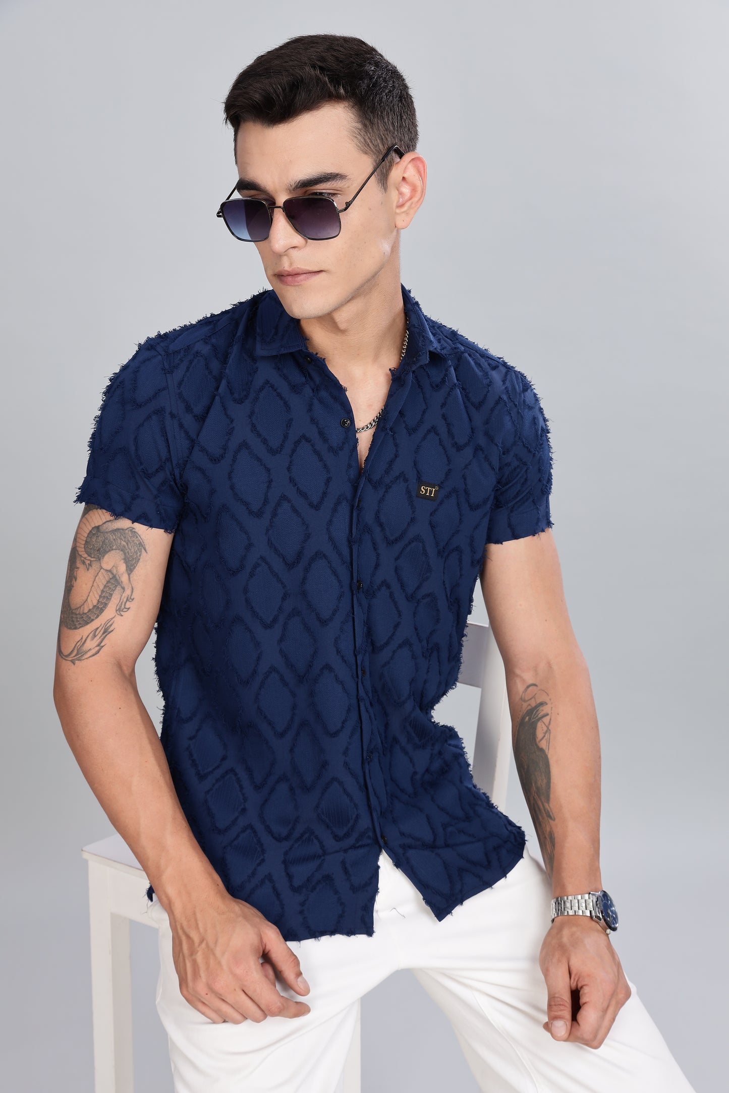 Royal Blue Premium Textured Pattern Shirt