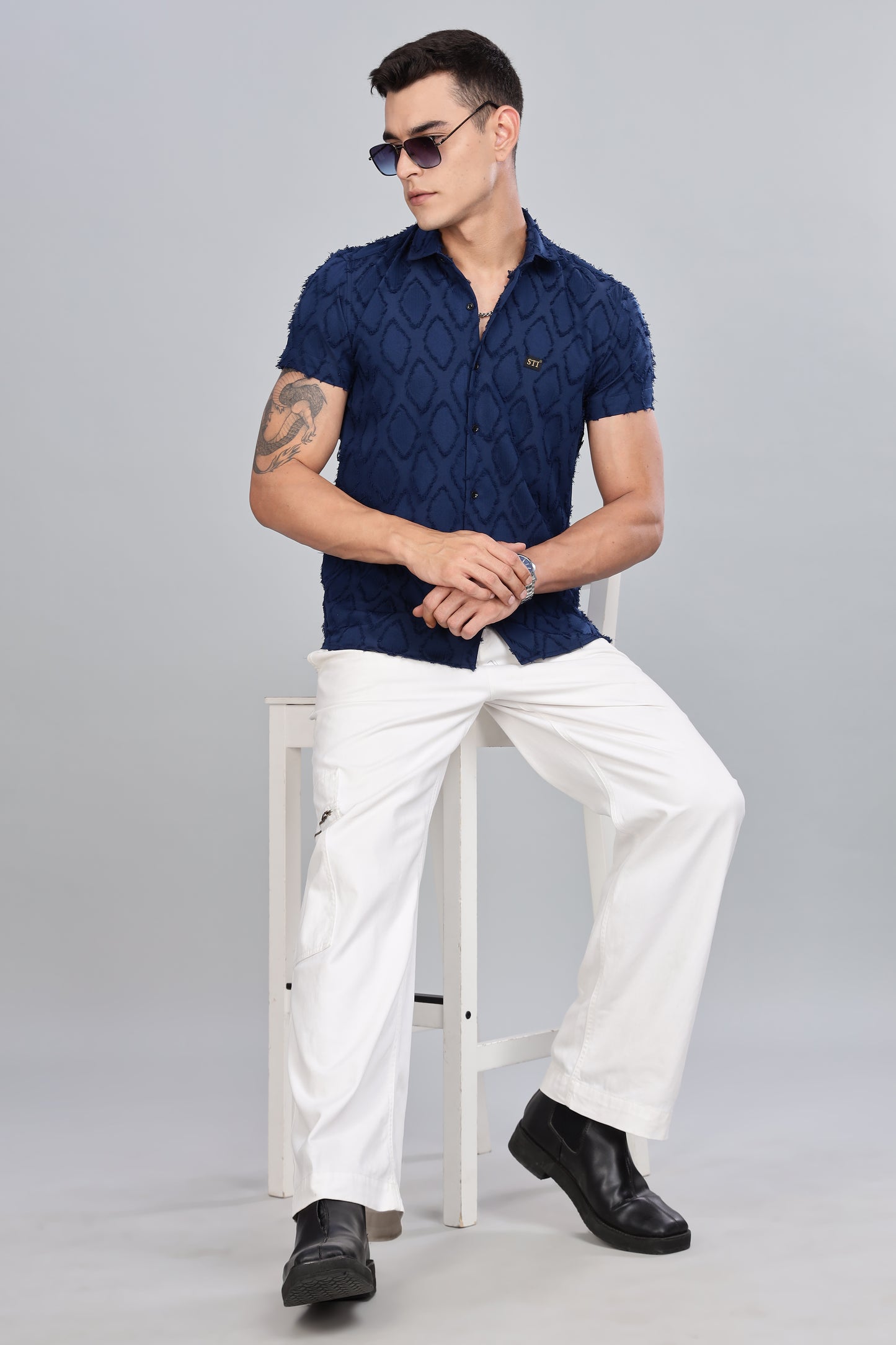 Royal Blue Premium Textured Pattern Shirt