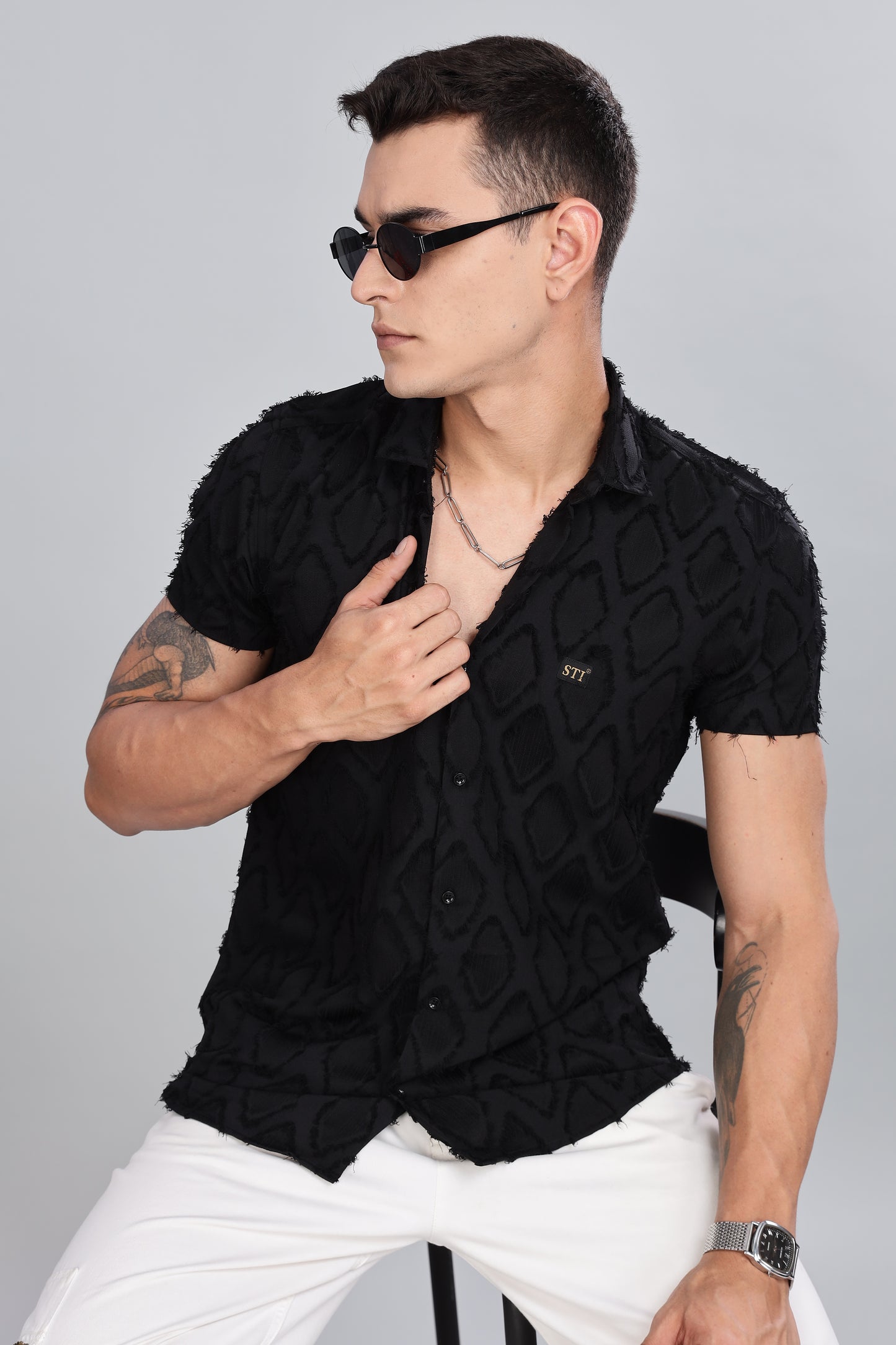 Black Premium Textured Pattern Shirt