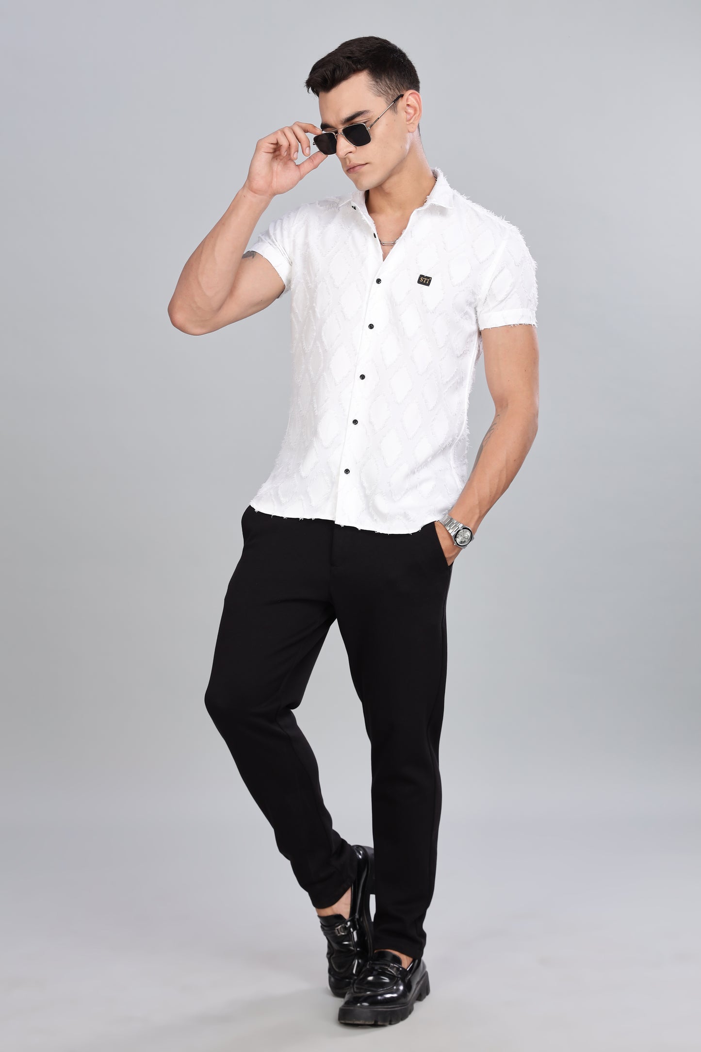 White Premium Textured Pattern Shirt