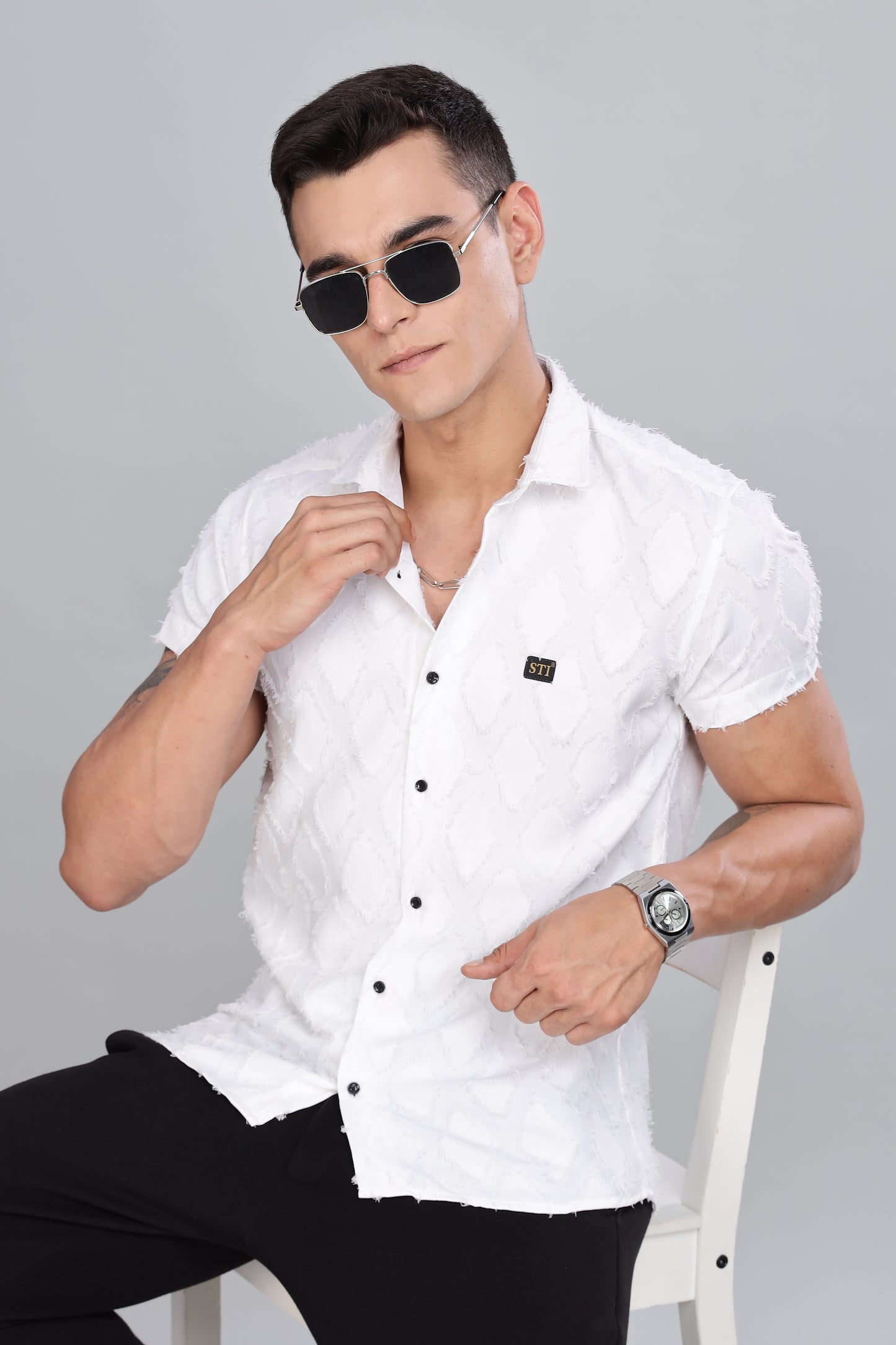 White Premium Textured Pattern Shirt