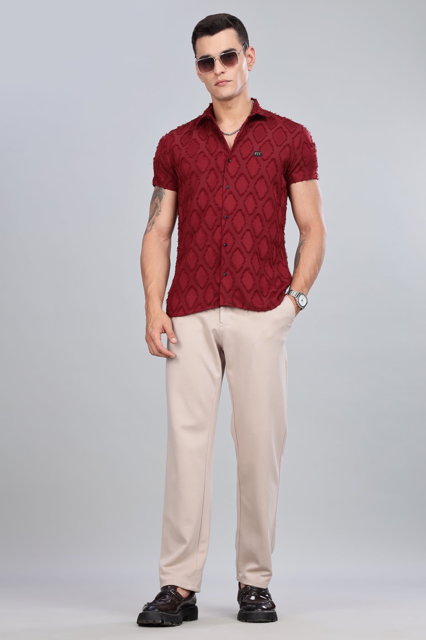 Red Premium Textured Pattern Shirt