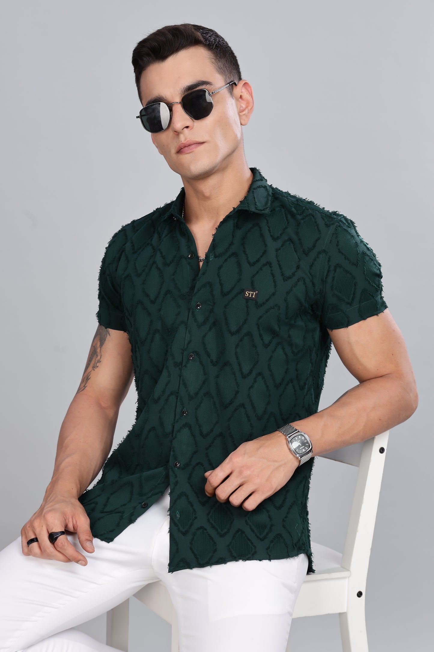 Green Premium Textured Pattern Shirt
