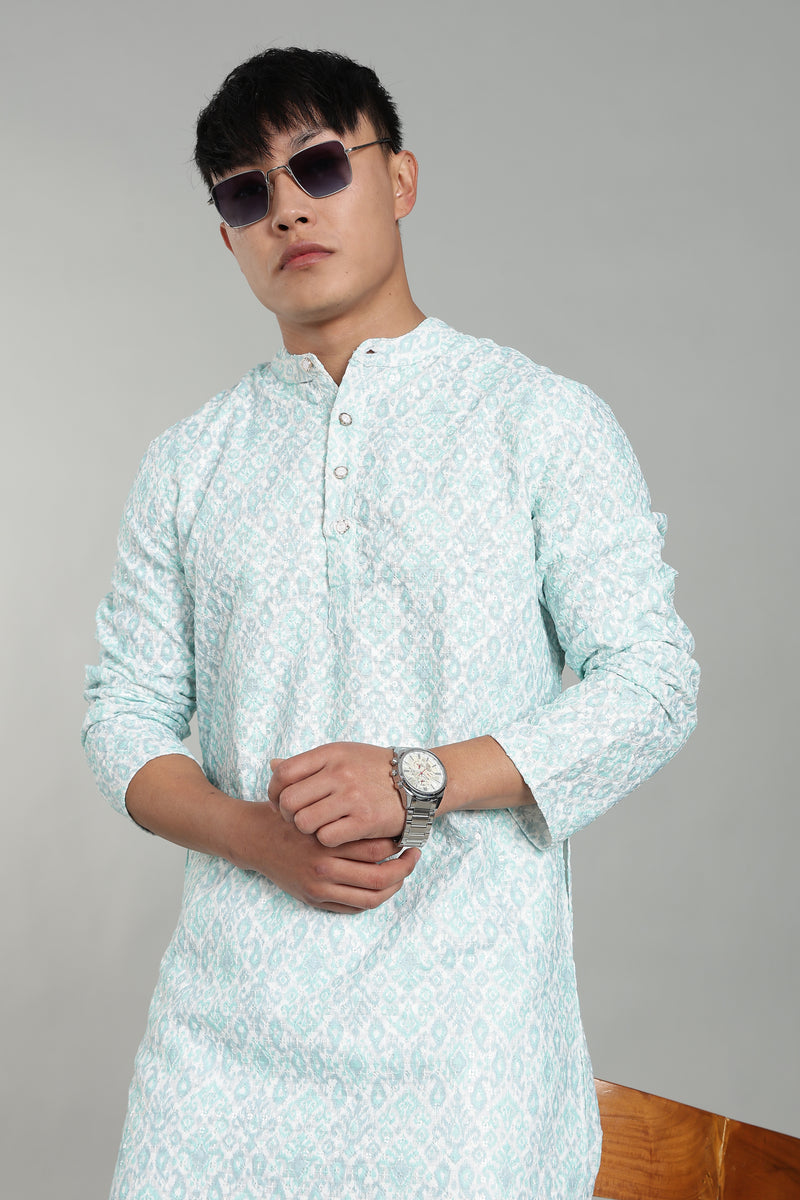 Men’s Yellow Ethnic Printed Textured Kurta