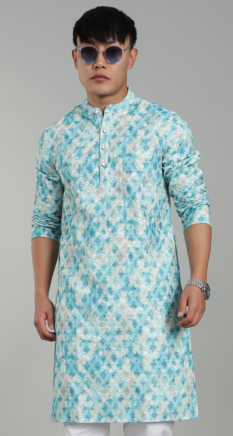 Men’s Rani Pink Ethnic Printed Textured Kurta