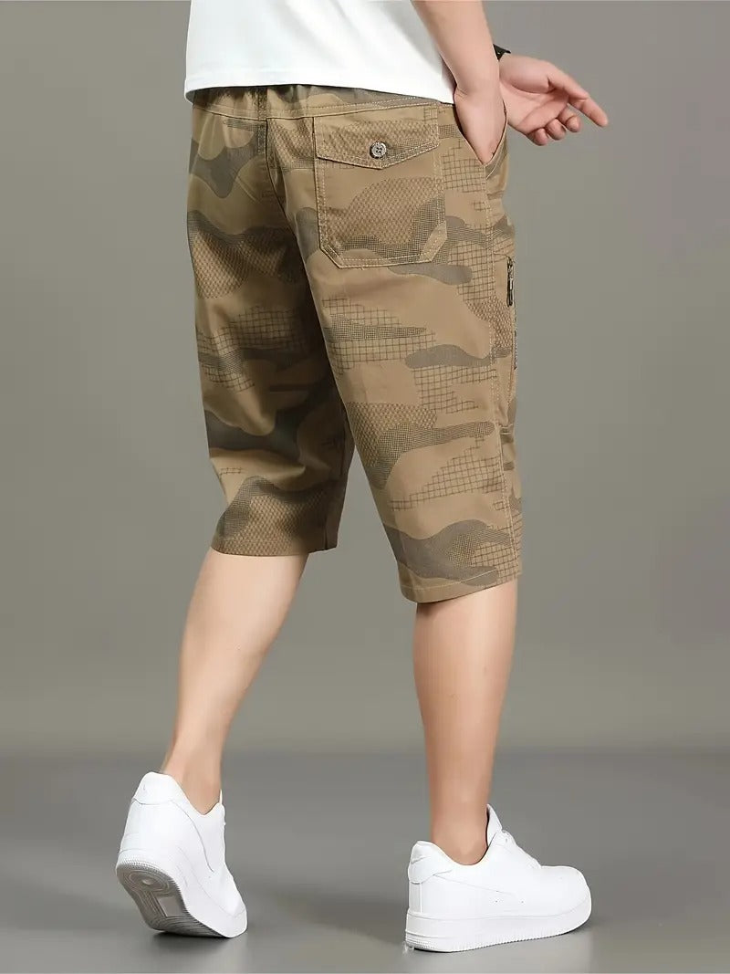 Men’s Khaki Camo Utility Cargo Shorts
