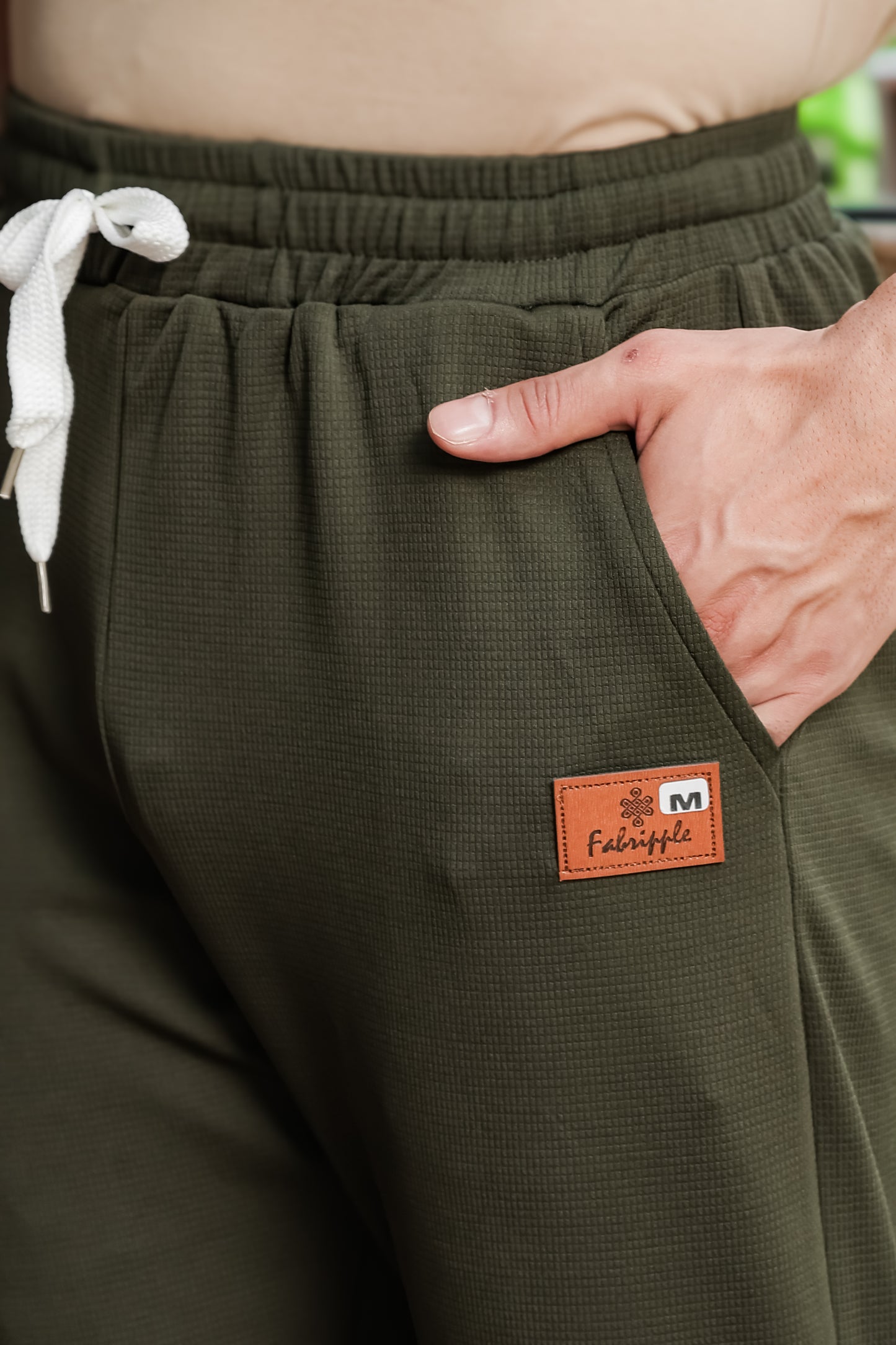 Men's Green Textured Track Pants – Relaxed Fit