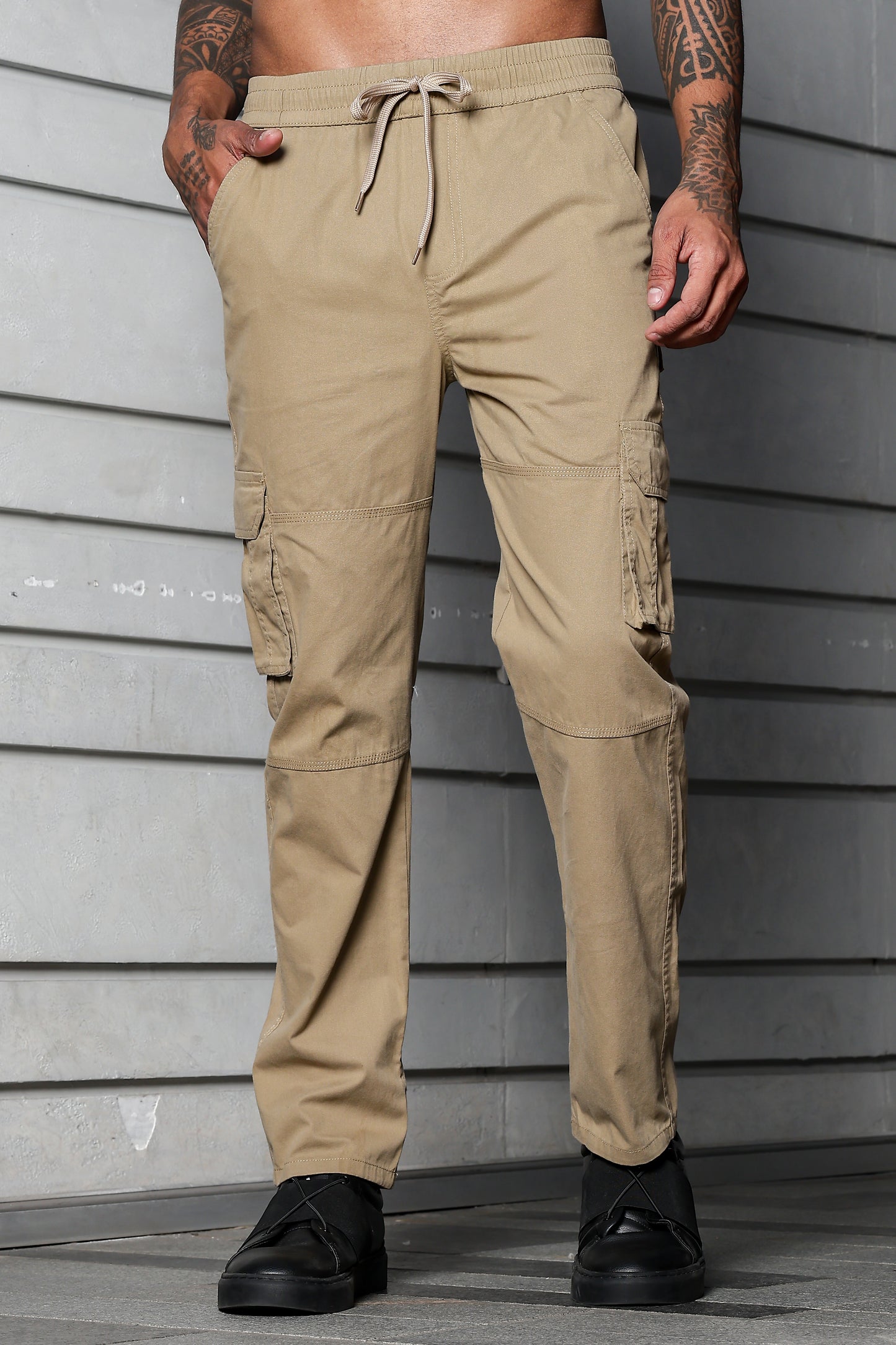 Beige Solid Cargo Pants Fabric – Comfortable and Durable for Everyday Wear