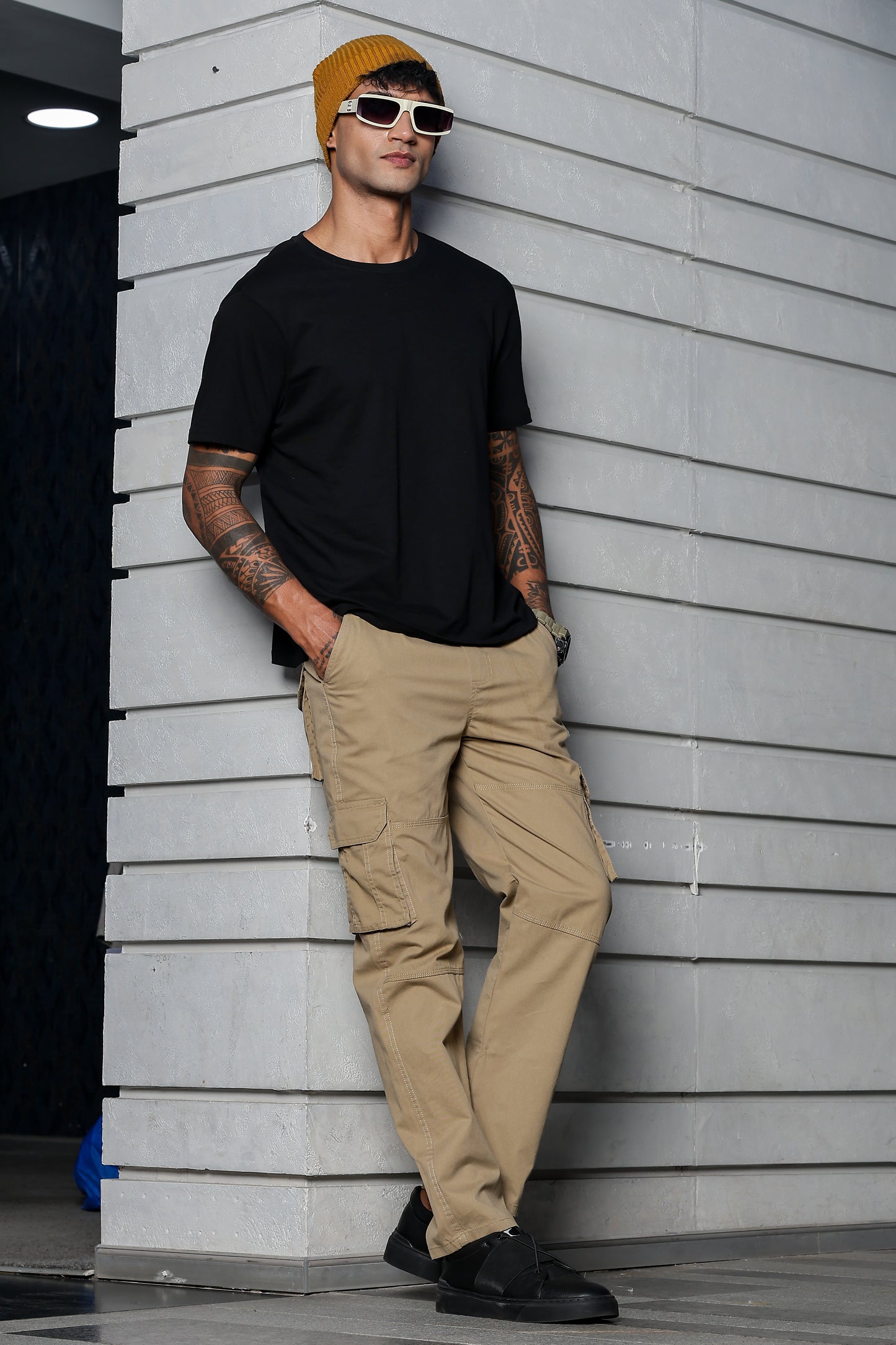 Beige Solid Cargo Pants Fabric – Comfortable and Durable for Everyday Wear