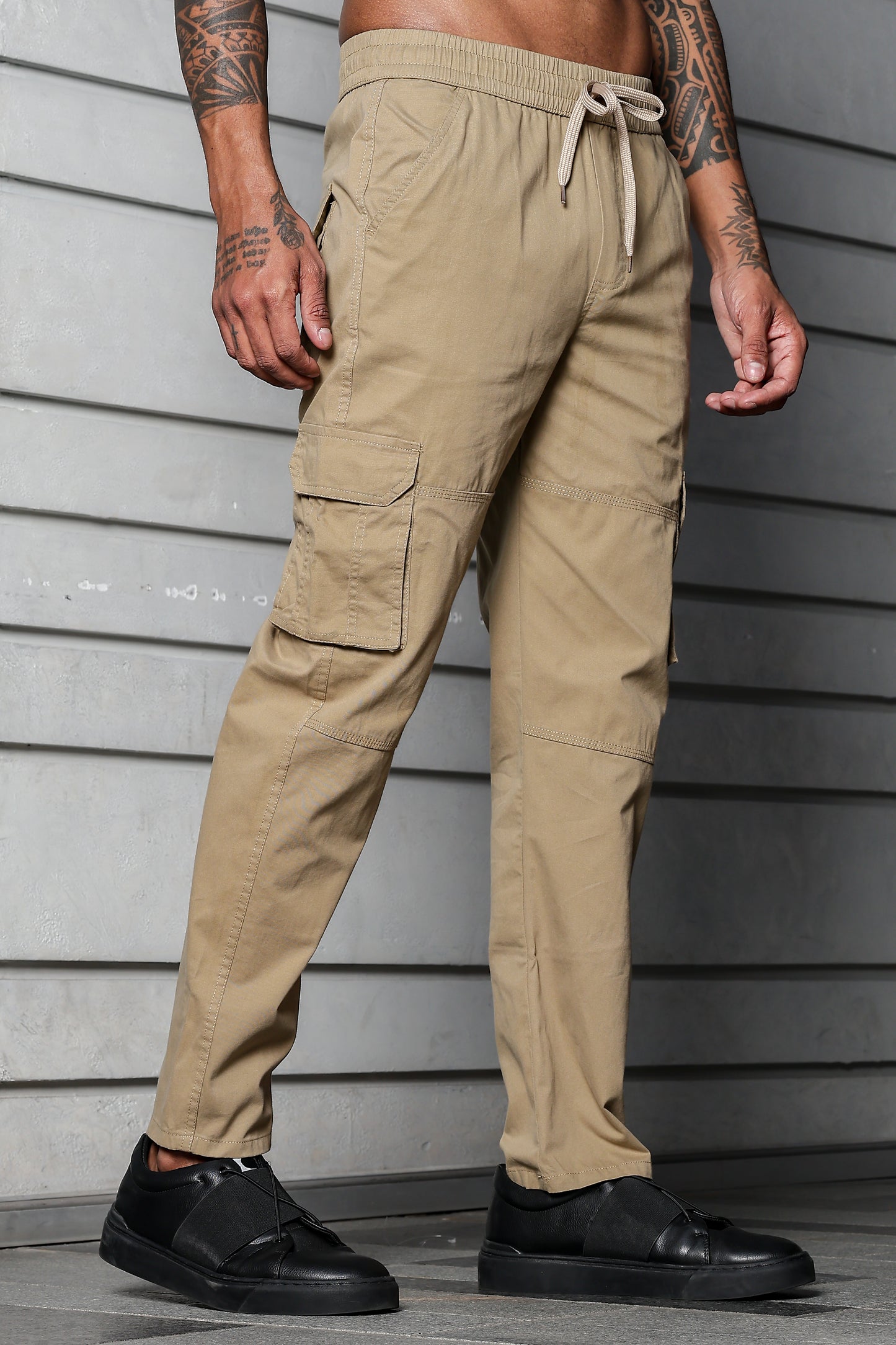 Beige Solid Cargo Pants Fabric – Comfortable and Durable for Everyday Wear