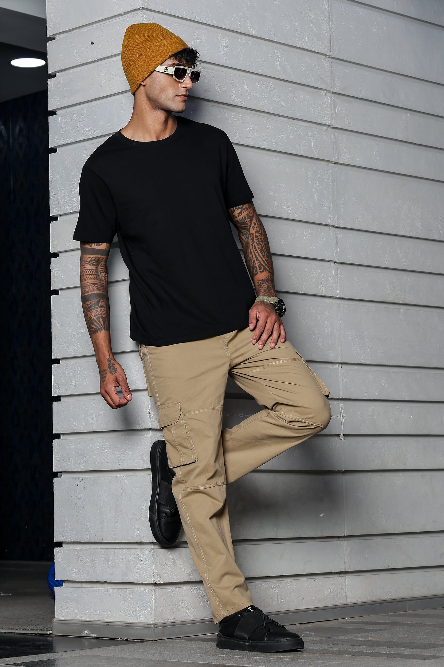 Beige Solid Cargo Pants Fabric – Comfortable and Durable for Everyday Wear