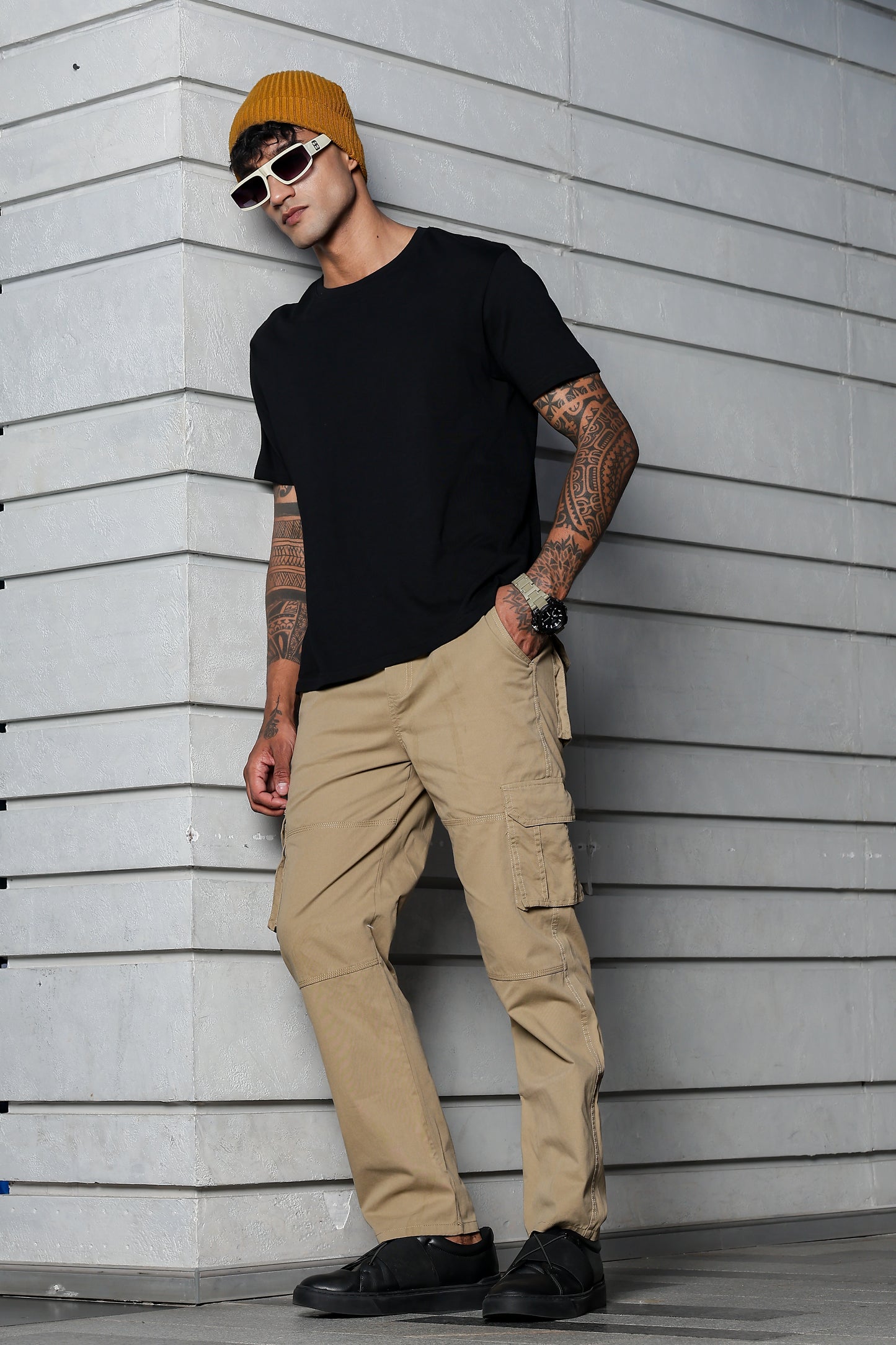 Beige Solid Cargo Pants Fabric – Comfortable and Durable for Everyday Wear