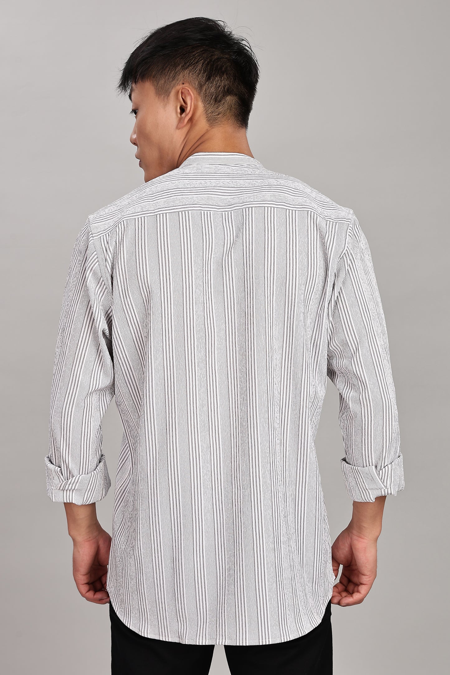 Men's Trendy Long Sleeve Striped Shirt(Grey)