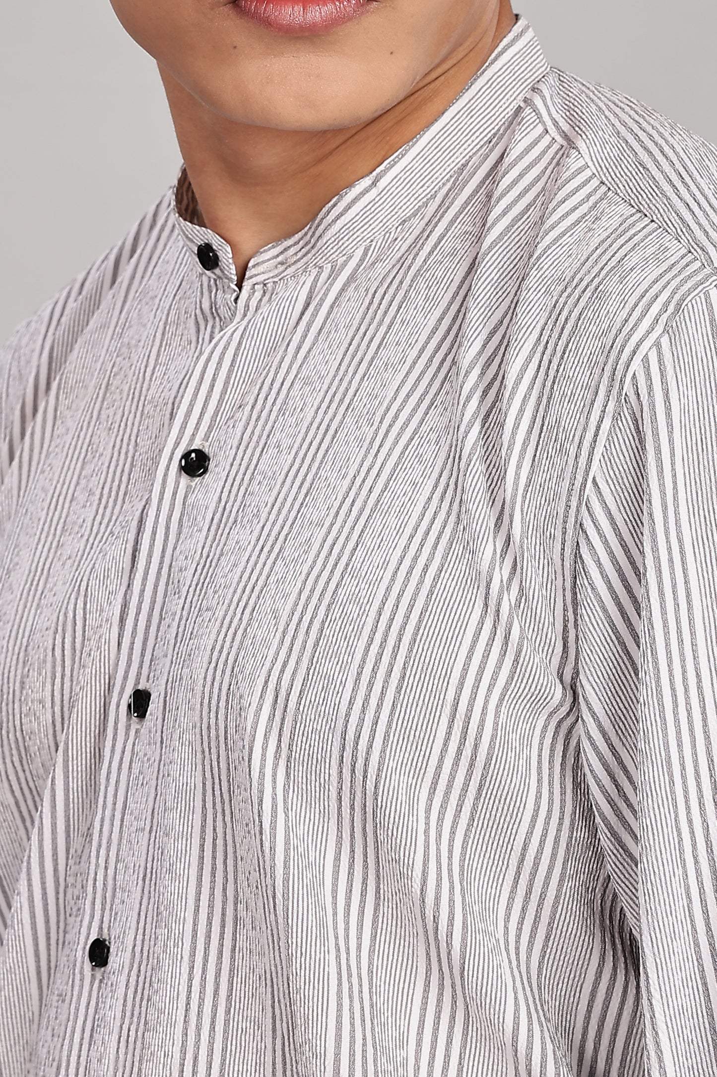 Men's Trendy Long Sleeve Striped Shirt(Grey)