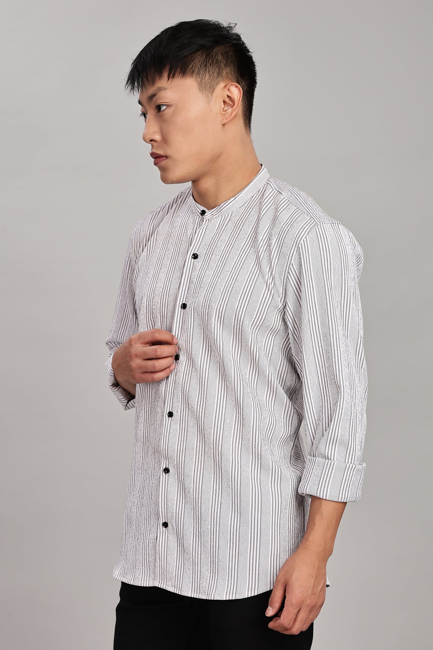 Men's Trendy Long Sleeve Striped Shirt(Grey)
