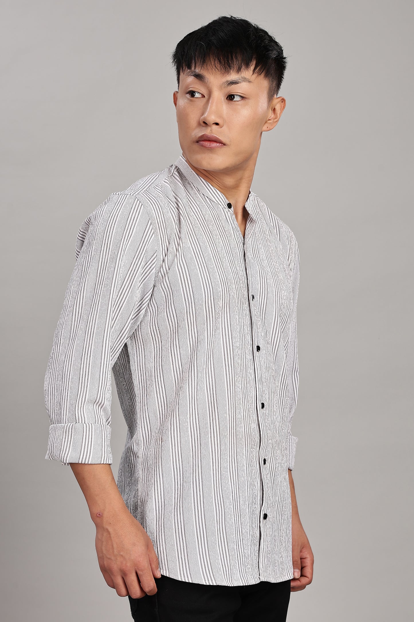 Men's Trendy Long Sleeve Striped Shirt(Grey)