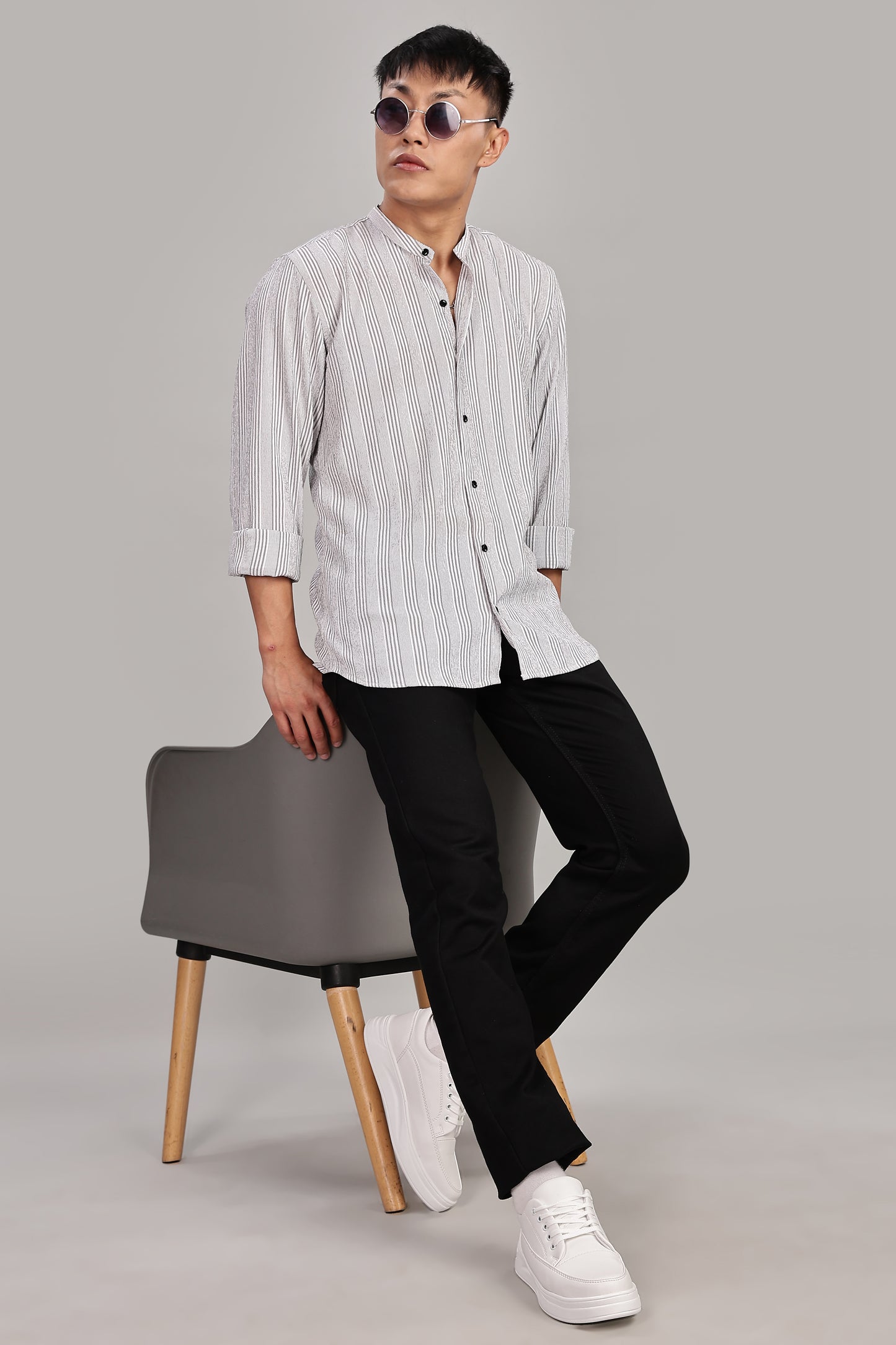 Men's Trendy Long Sleeve Striped Shirt(Grey)