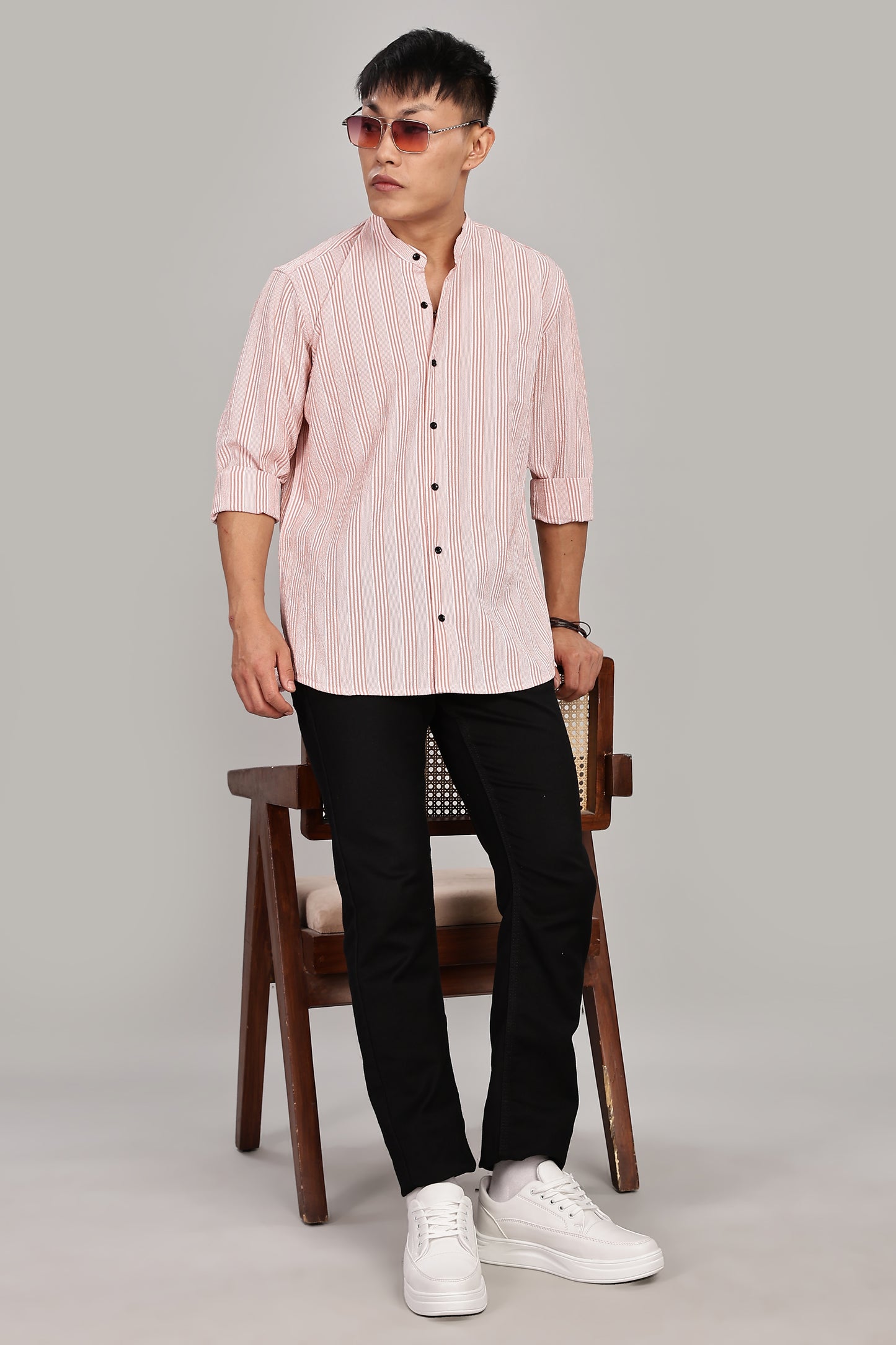 Men's Trendy Long Sleeve Striped Shirt(ORANGE)