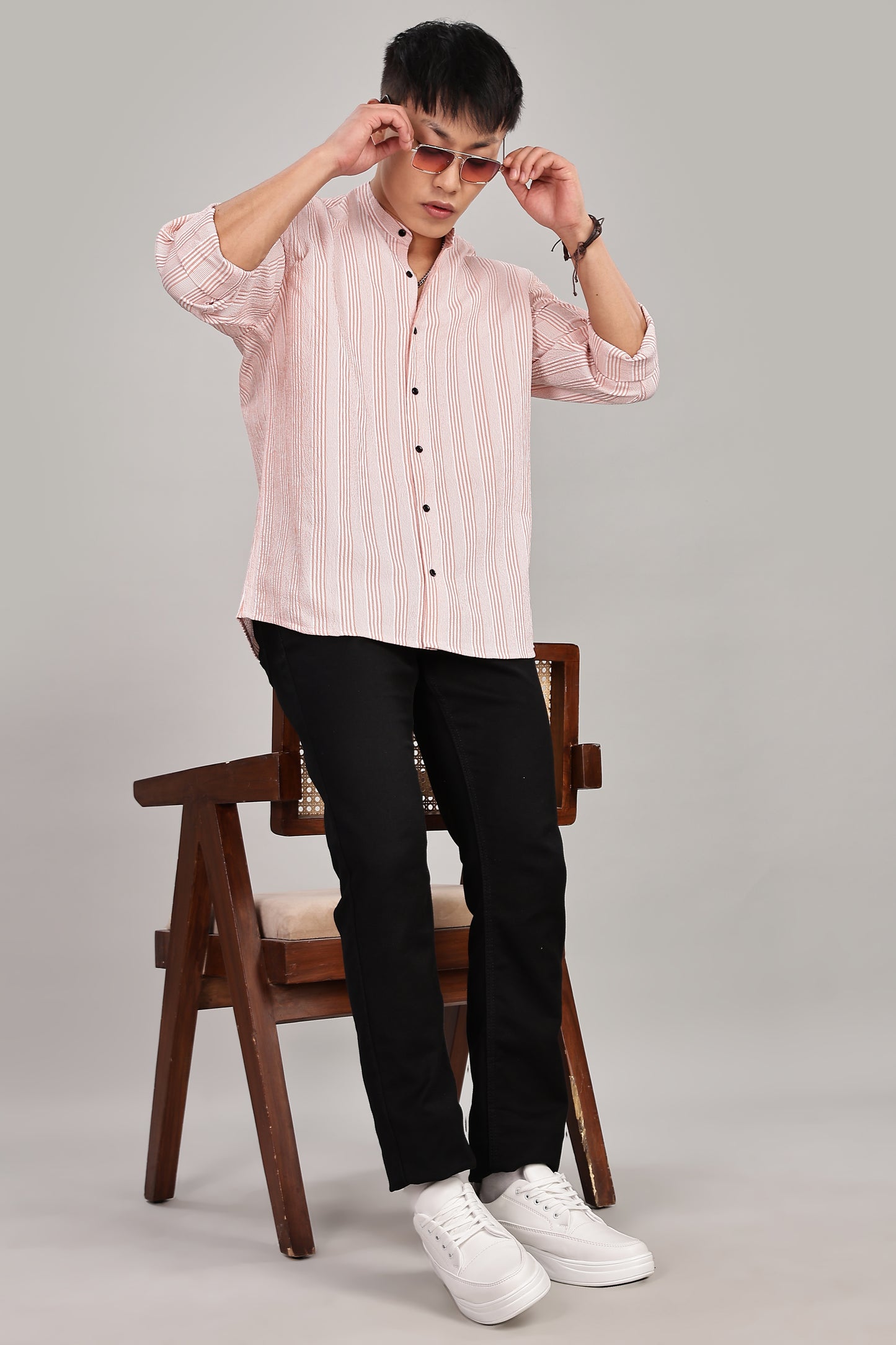 Men's Trendy Long Sleeve Striped Shirt(ORANGE)