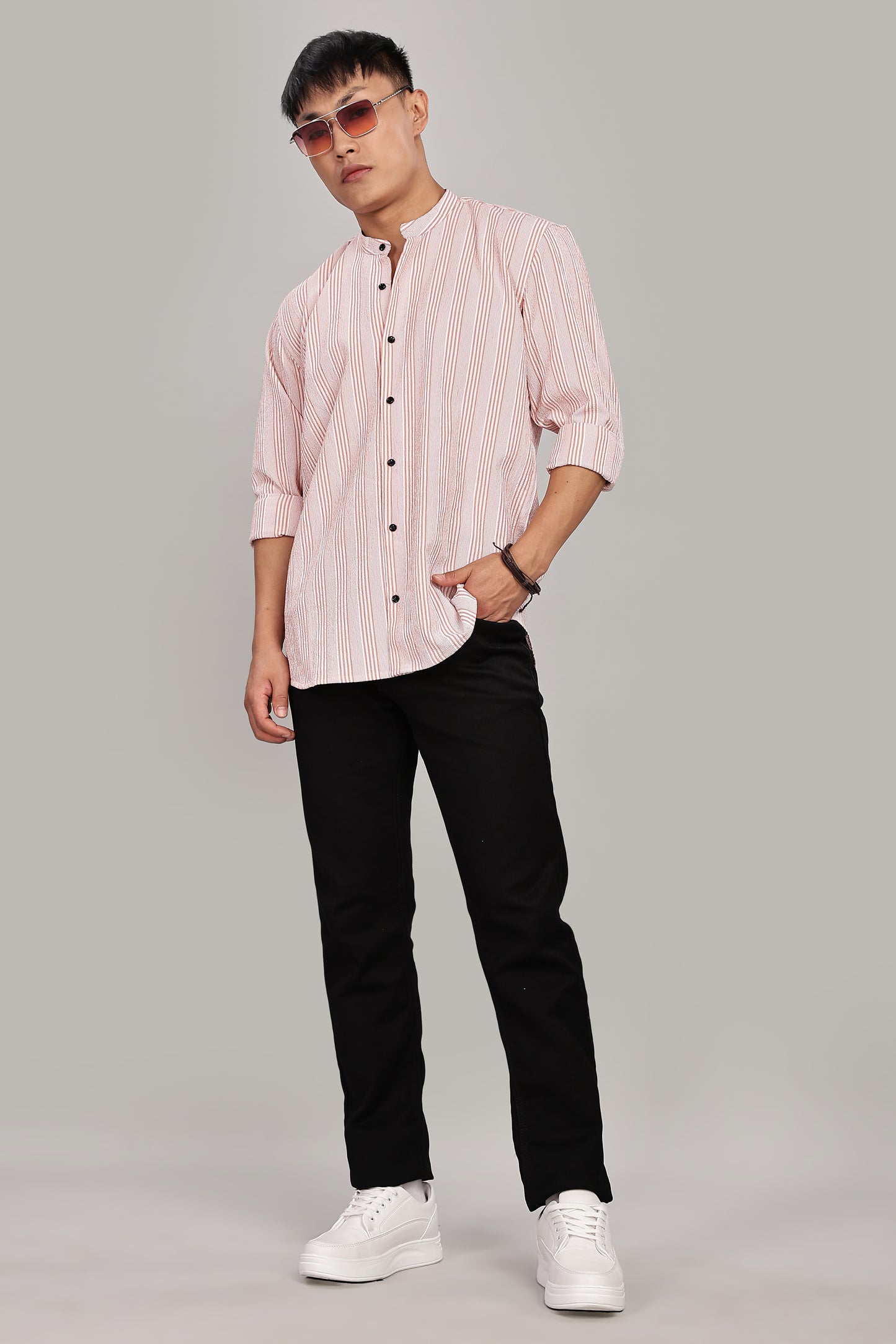 Men's Trendy Long Sleeve Striped Shirt(ORANGE)