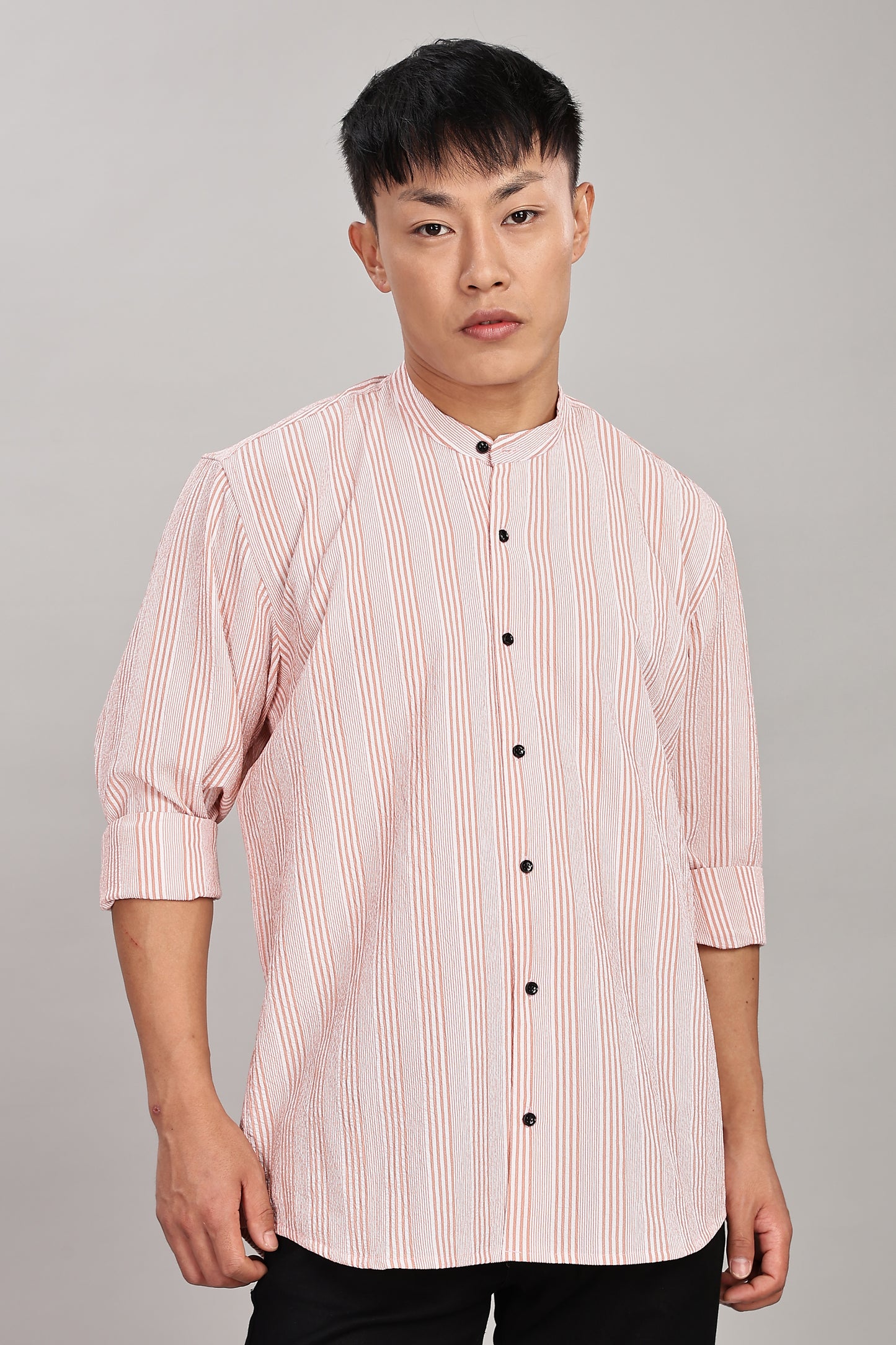 Men's Trendy Long Sleeve Striped Shirt(ORANGE)