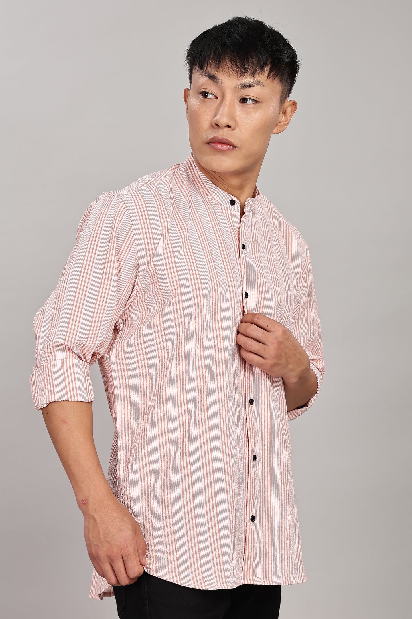 Men's Trendy Long Sleeve Striped Shirt(ORANGE)