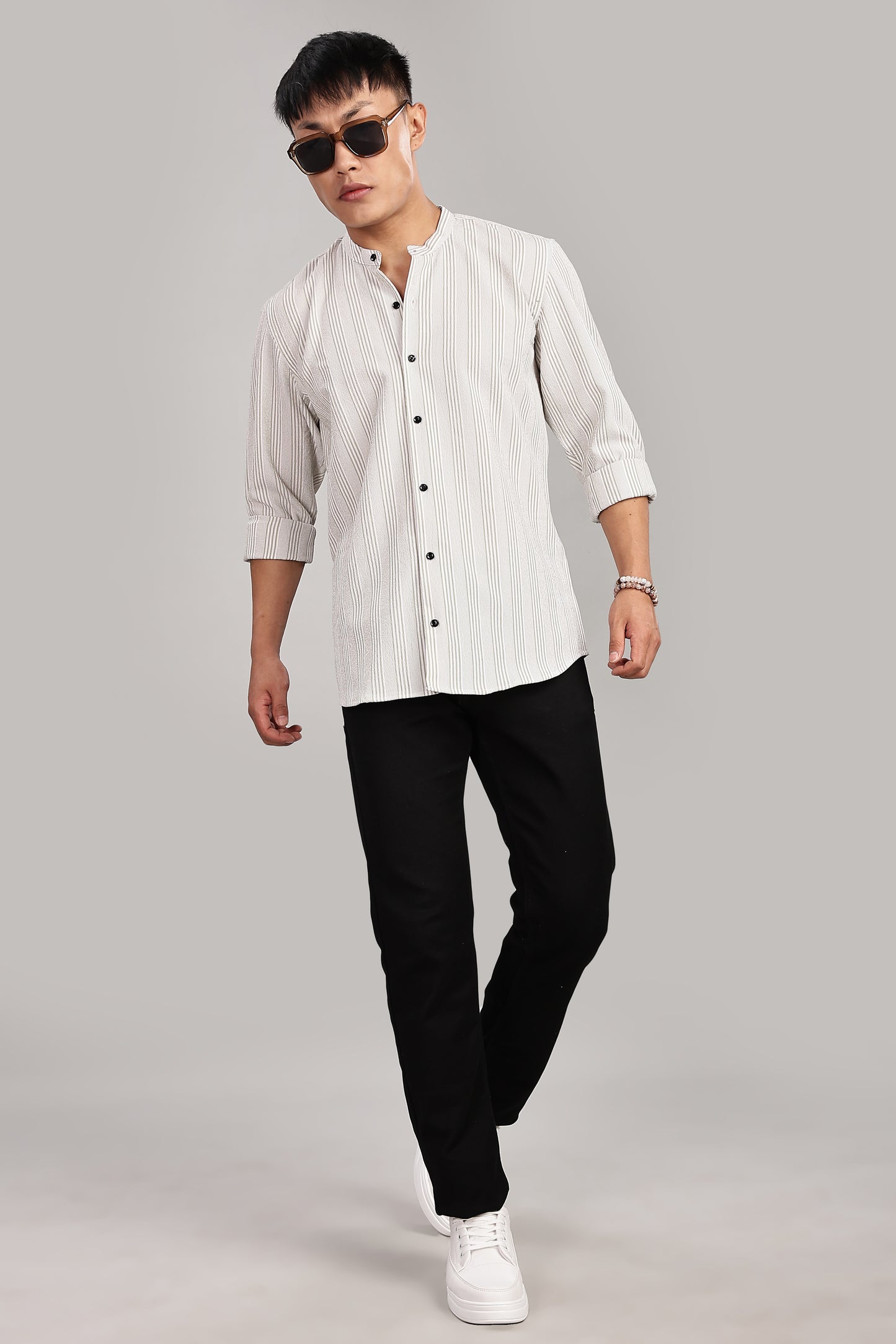 Men's Trendy Long Sleeve Striped Shirt(OFF-WHITE)