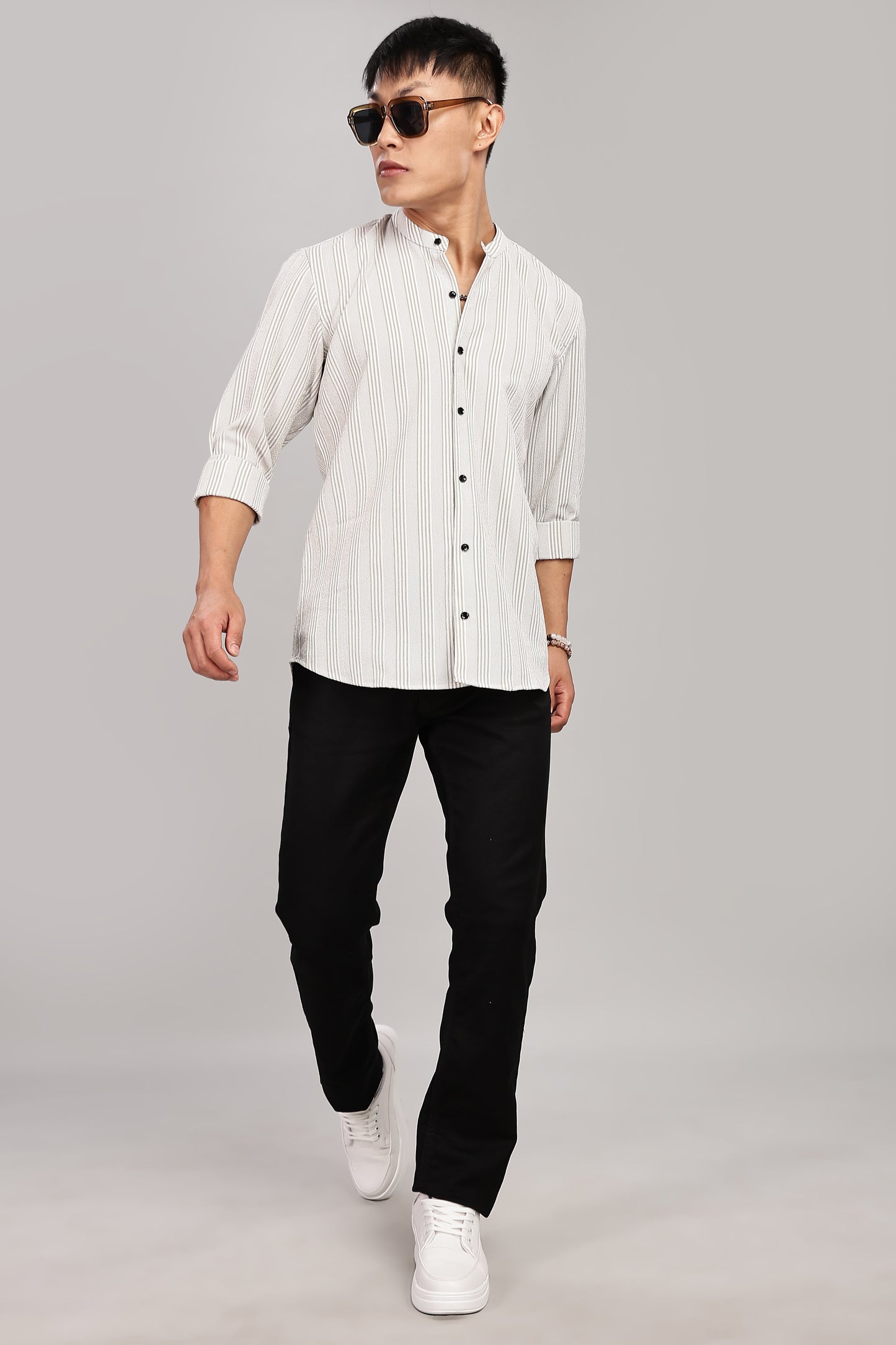 Men's Trendy Long Sleeve Striped Shirt(OFF-WHITE)
