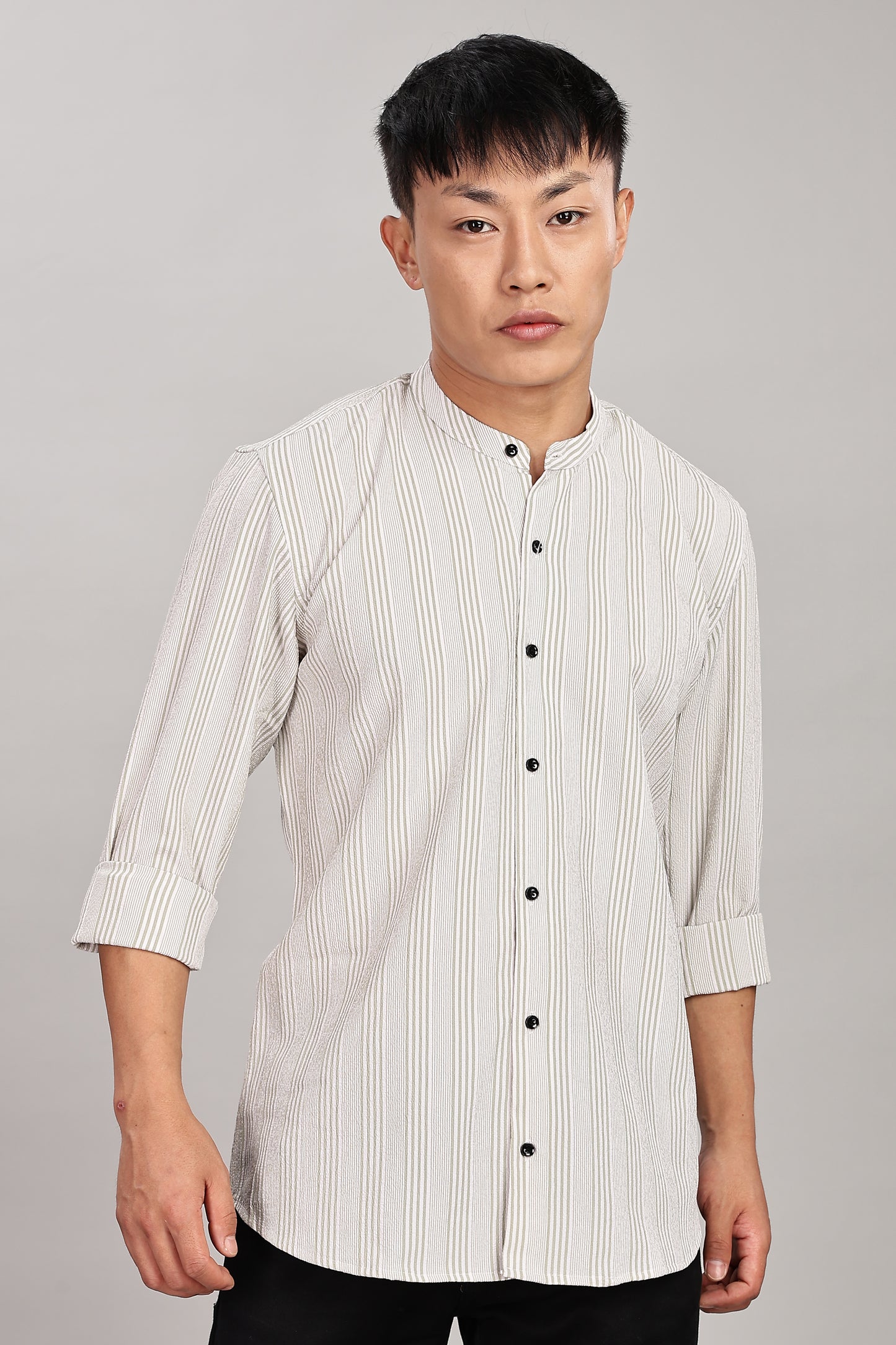 Men's Trendy Long Sleeve Striped Shirt(OFF-WHITE)
