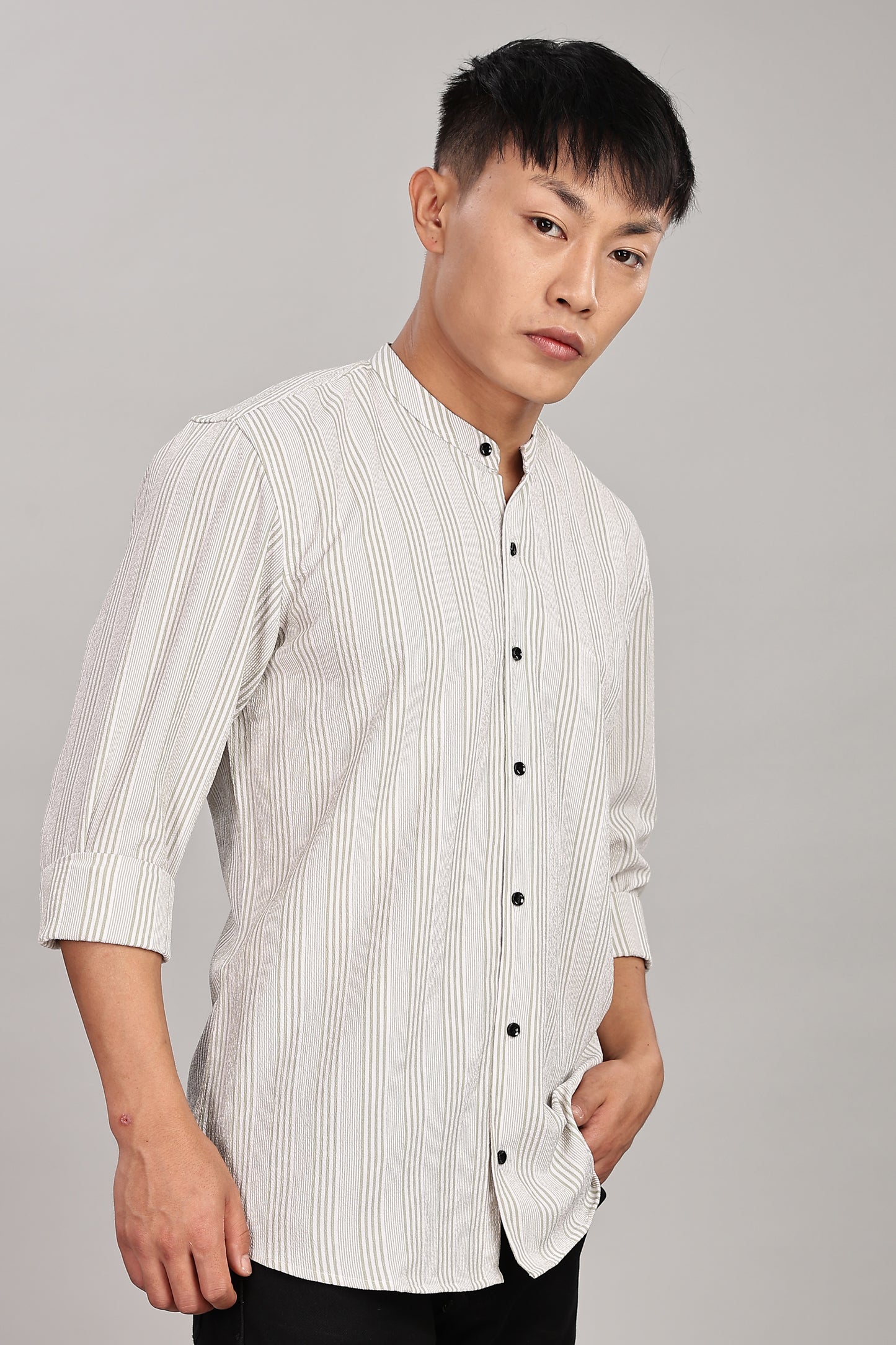 Men's Trendy Long Sleeve Striped Shirt(OFF-WHITE)