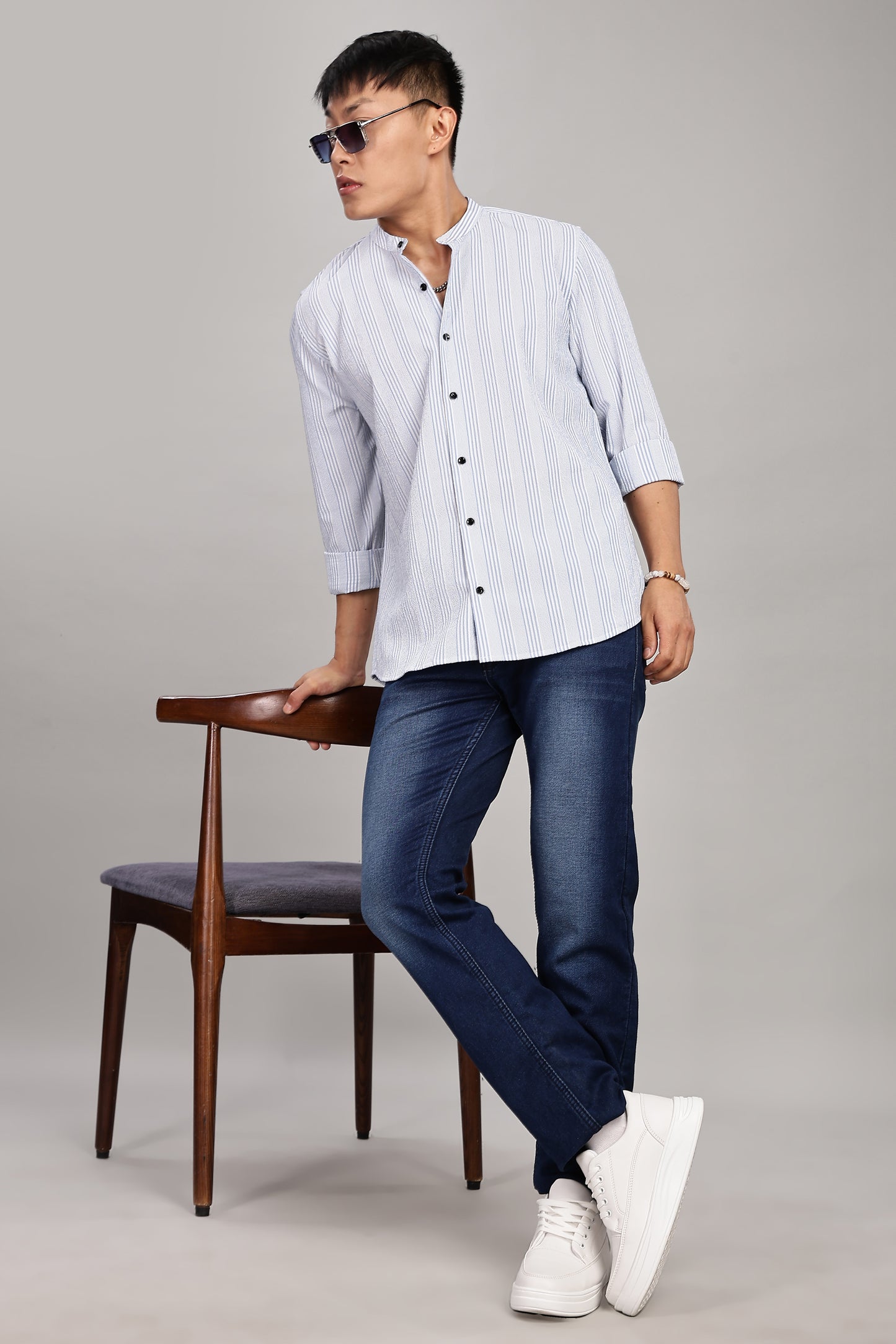 Men's Trendy Long Sleeve Striped Shirt(SKY)