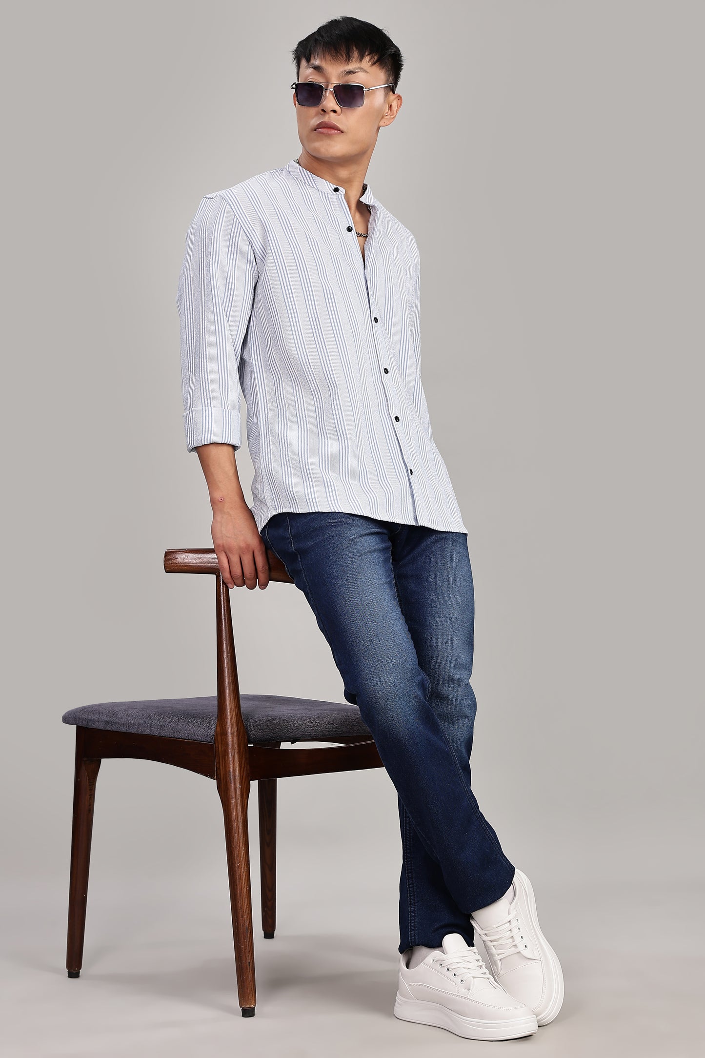 Men's Trendy Long Sleeve Striped Shirt(SKY)