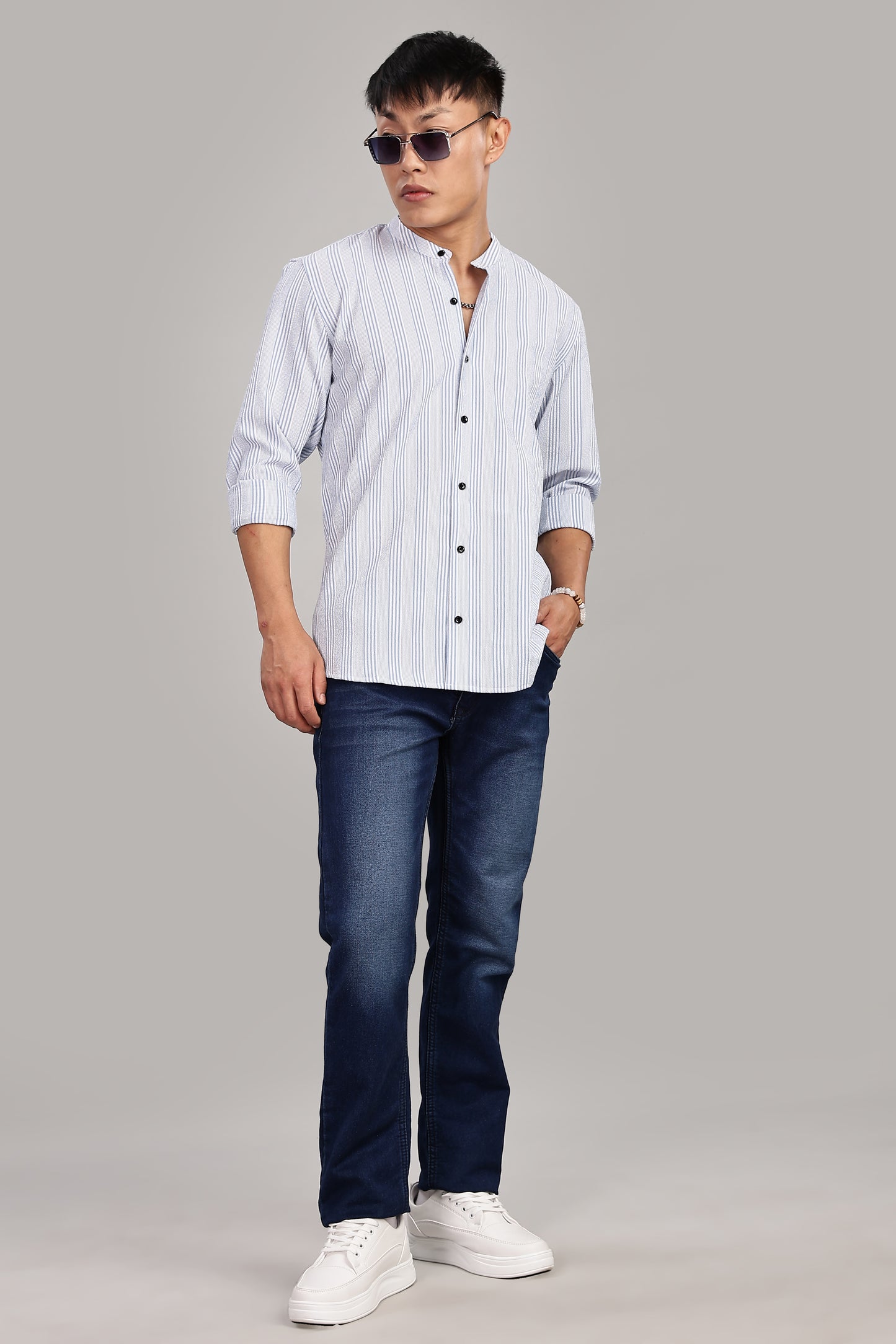 Men's Trendy Long Sleeve Striped Shirt(SKY)