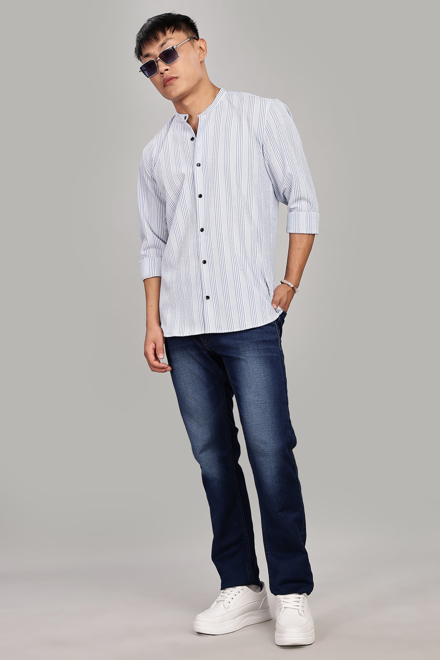 Men's Trendy Long Sleeve Striped Shirt(SKY)