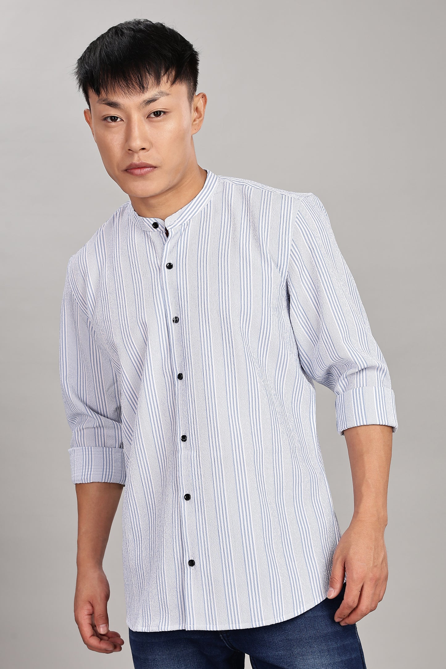 Men's Trendy Long Sleeve Striped Shirt(SKY)