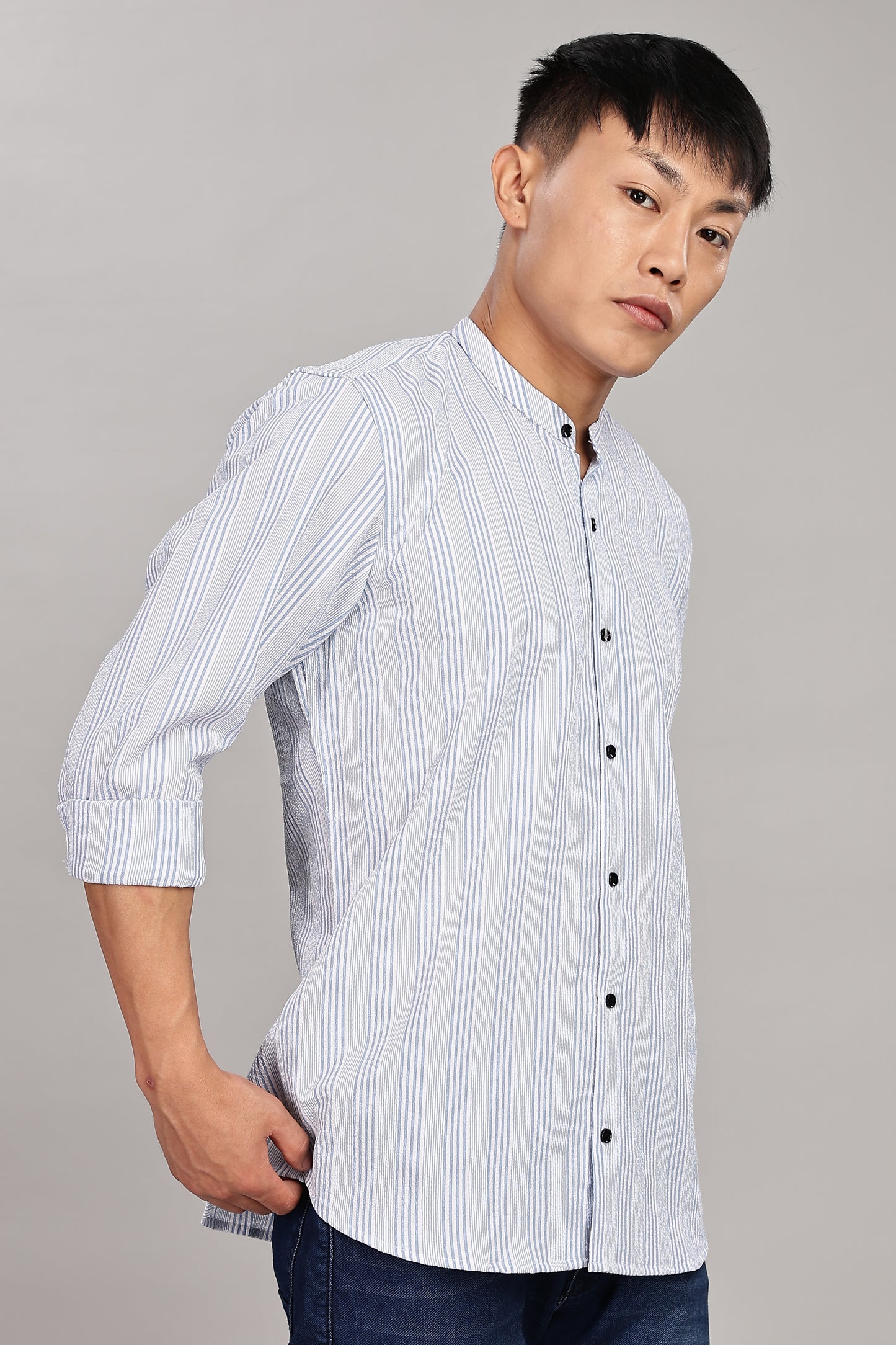 Men's Trendy Long Sleeve Striped Shirt(SKY)